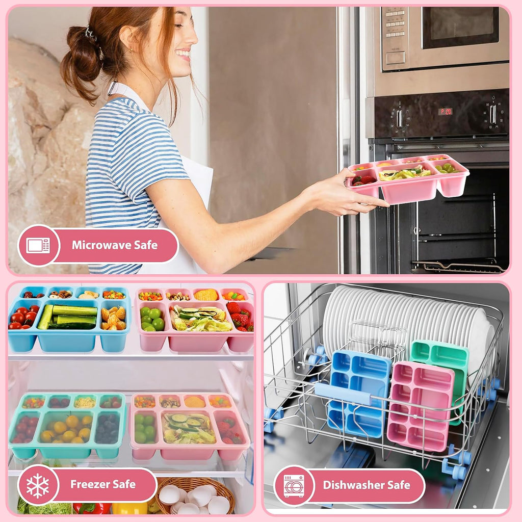 Freshmage Bento Box Lunch Box 3 Pack, 7-Compartment Meal Prep Containers with Lids, Reusable Stackable Snack Containers for Adults, BPA-Free, Microwave & Dishwasher Safe (3 Colors)