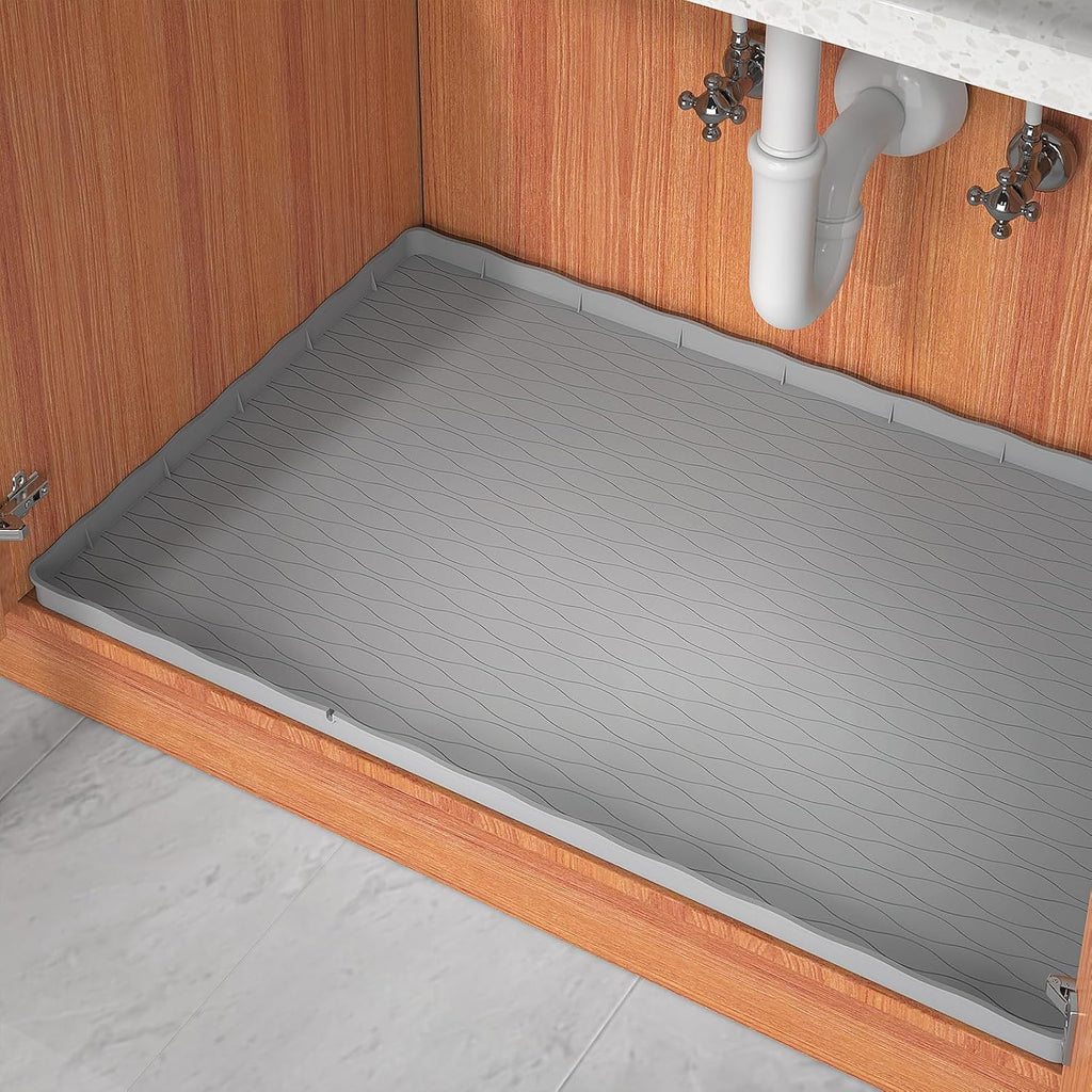 Under Sink Mat for Kitchen Waterproof, 34"×22“ Silicone Bathroom Sink Mat, Under Sink Liner Drip Tray and Protectors for Bottom of kitchen Sink, Fits 36" Stand Cabinets (Grey)