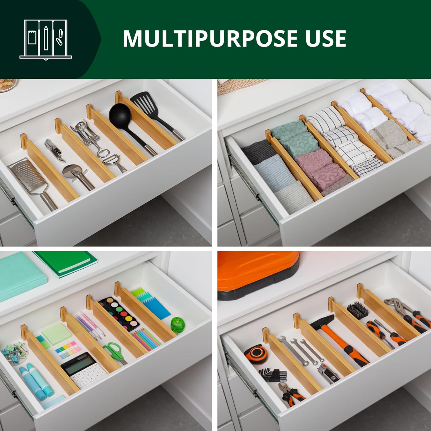 ROYAL CRAFT WOOD Adjustable Bamboo Drawer Dividers Organizers (17-22") - Multipurpose Storage Boxes 5 pcs