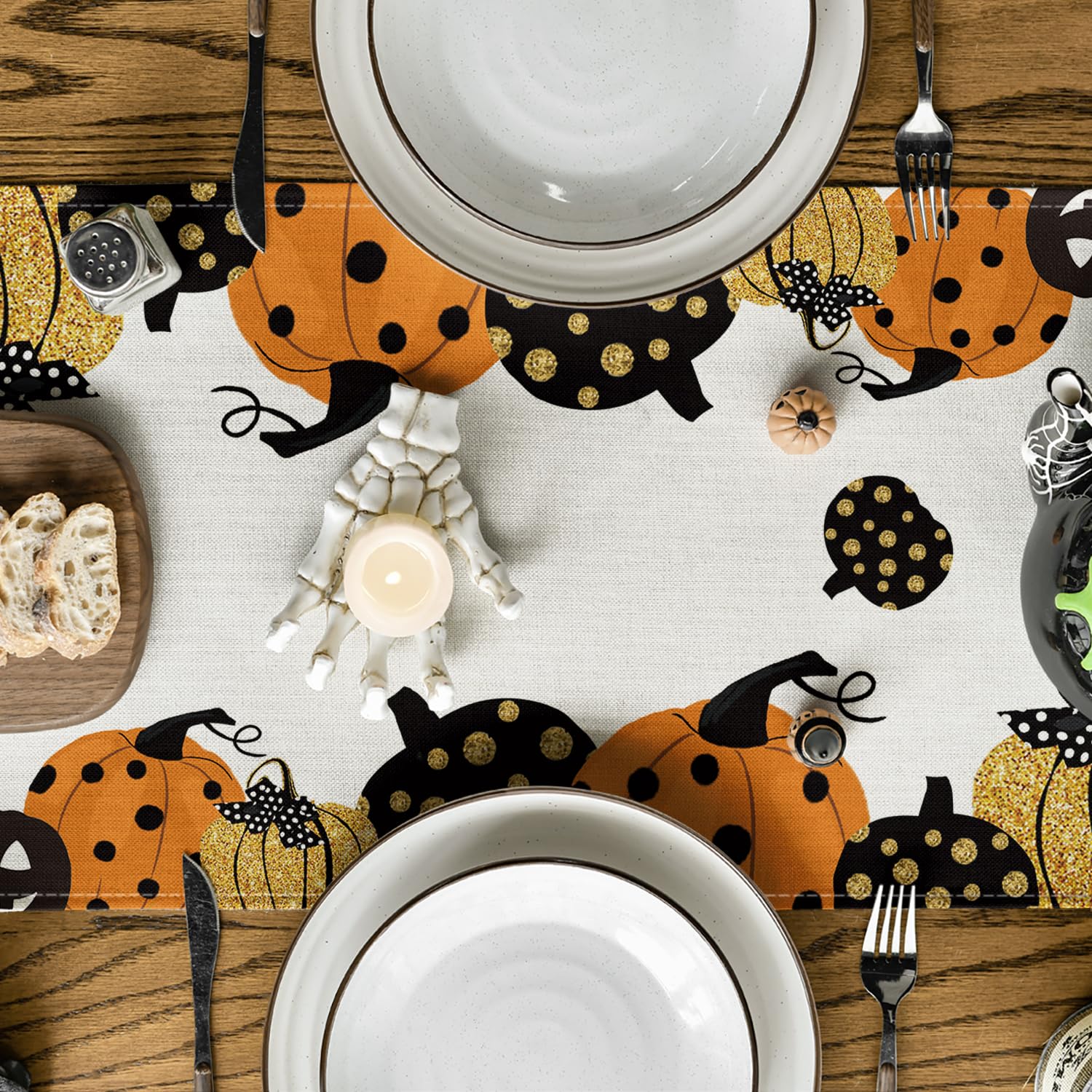 Artoid Mode Halloween Jack-O-Lantern Pumpkin Table Runner, Holiday Kitchen Dining Table Decoration for Indoor Outdoor Home Party Decor 13 x 72 Inch