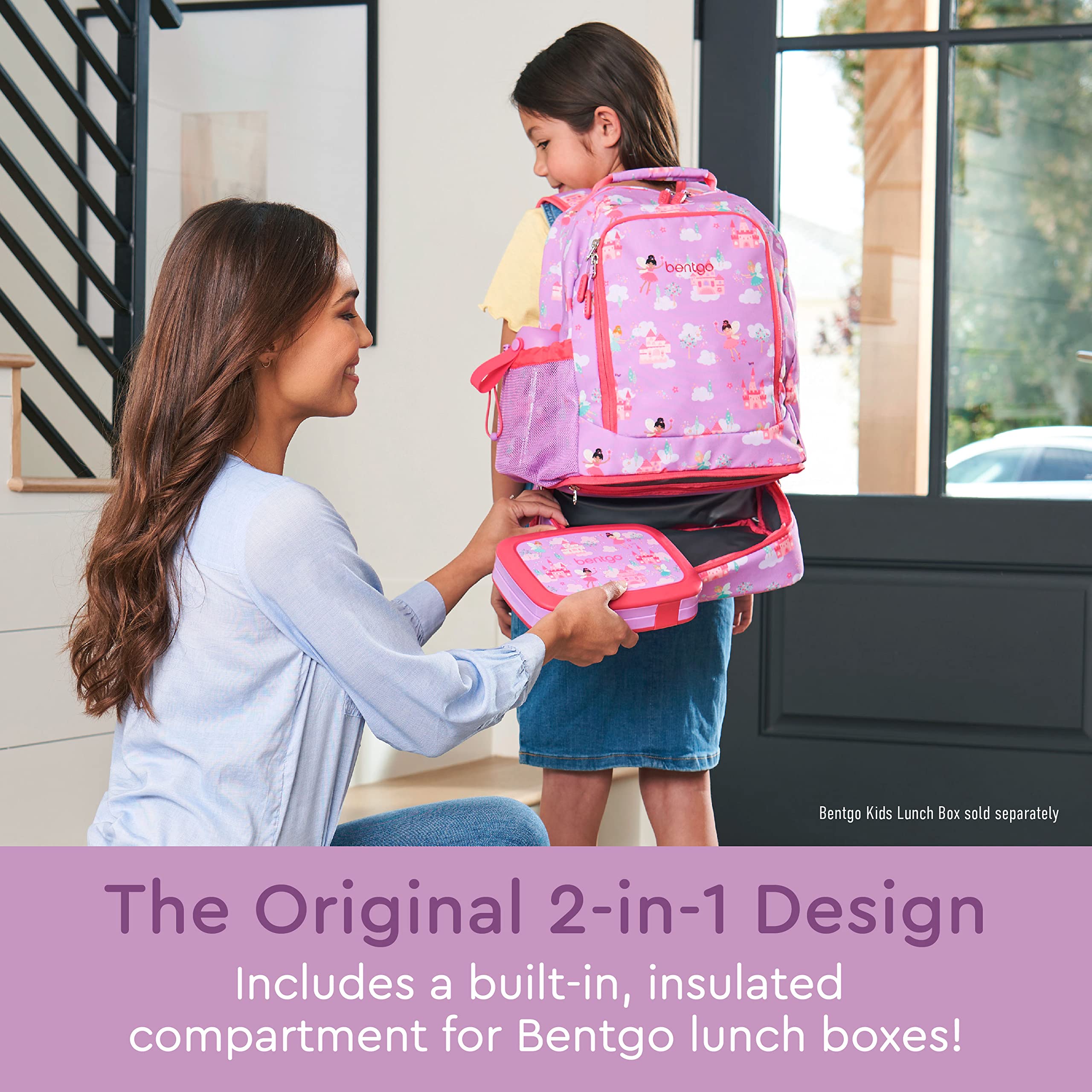Bentgo Kids 2-in-1 Backpack & Insulated Lunch Bag - Durable 16” Backpack & Lunch Container in Unique Prints for School & Travel - Water Resistant, Padded & Large Compartments (Dinosaur)