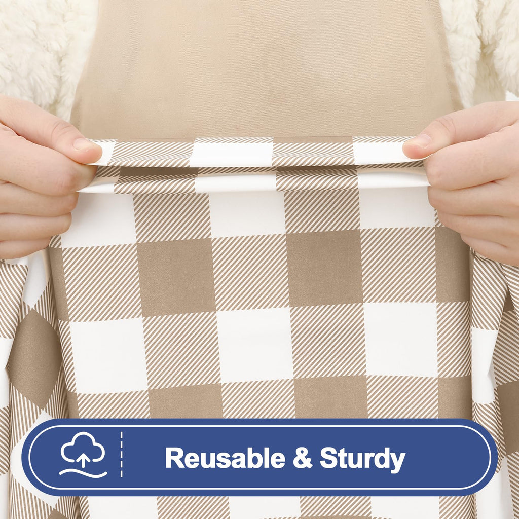 Smiry Picnic Table Cover with Bench Covers, Waterproof Elastic Fitted Tablecloths for 6 Foot Rectangle Tables, Washable Buffalo Plaid Tablecloth for Camping, Outdoor (Black & White, 30"x72")