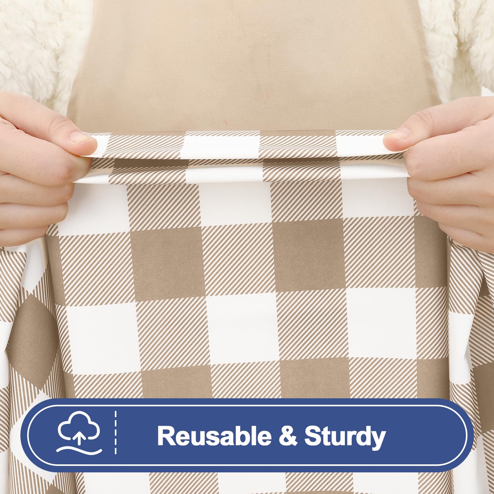 Smiry Picnic Table Cover with Bench Covers, Waterproof Elastic Fitted Tablecloths for 6 Foot Rectangle Tables, Washable Buffalo Plaid Tablecloth for Camping, Outdoor (Black & White, 30"x72")