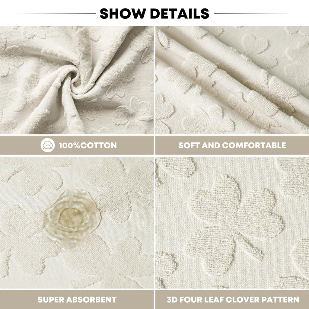 Artoid Mode 2 Pcs Dark Green 3D Shamrock Jacquard Patrick Hand Towels for Bathroom, 100% Cotton Soft Absorbent Bathroom Decor Towels, 13.7 x 29.5 Inch