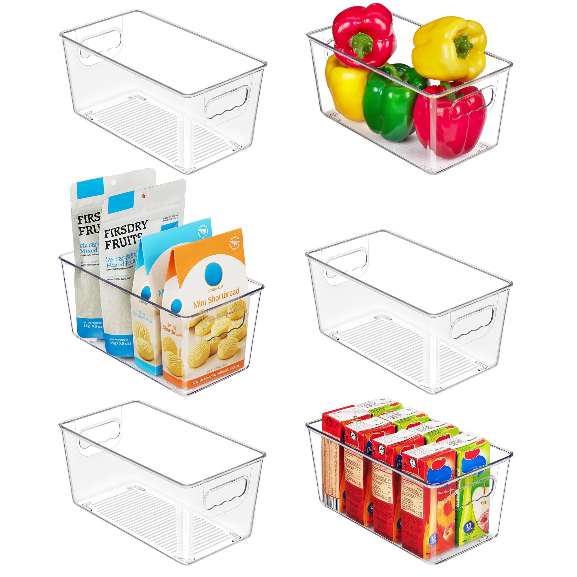 Vtopmart 6 PCS Clear Plastic Storage Bins, Pantry Organizer Containers with Handle for Refrigerator, Fridge, Cabinet, Kitchen, Countertops, Cupboard, Home Organization and Storage, XL