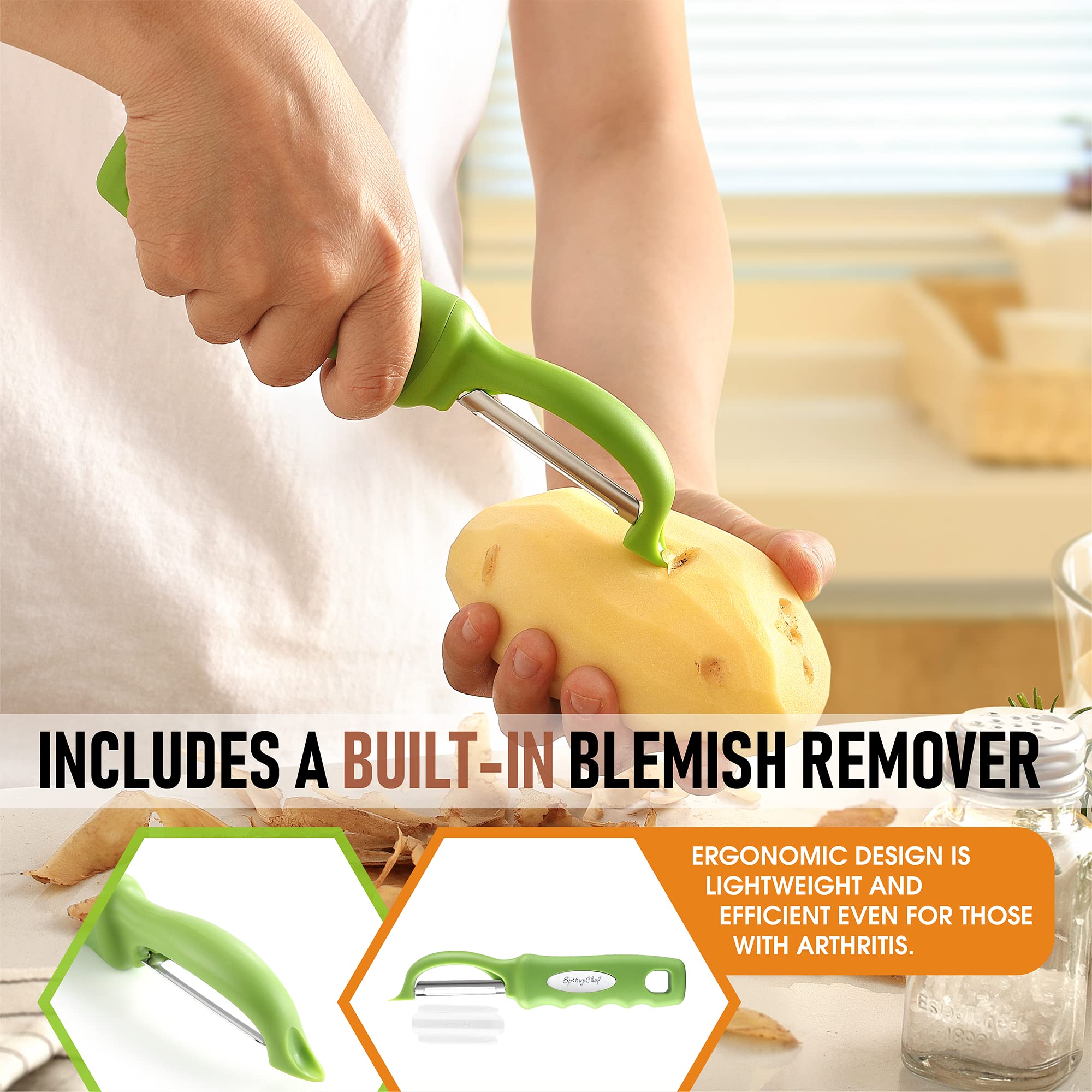 Spring Chef Premium Swivel Vegetable Peeler, Soft Grip Handle and Ultra Sharp Stainless Steel Blades - Perfect Kitchen Peeler For Veggie, Fruit, Potato, Carrot, Apple - Black