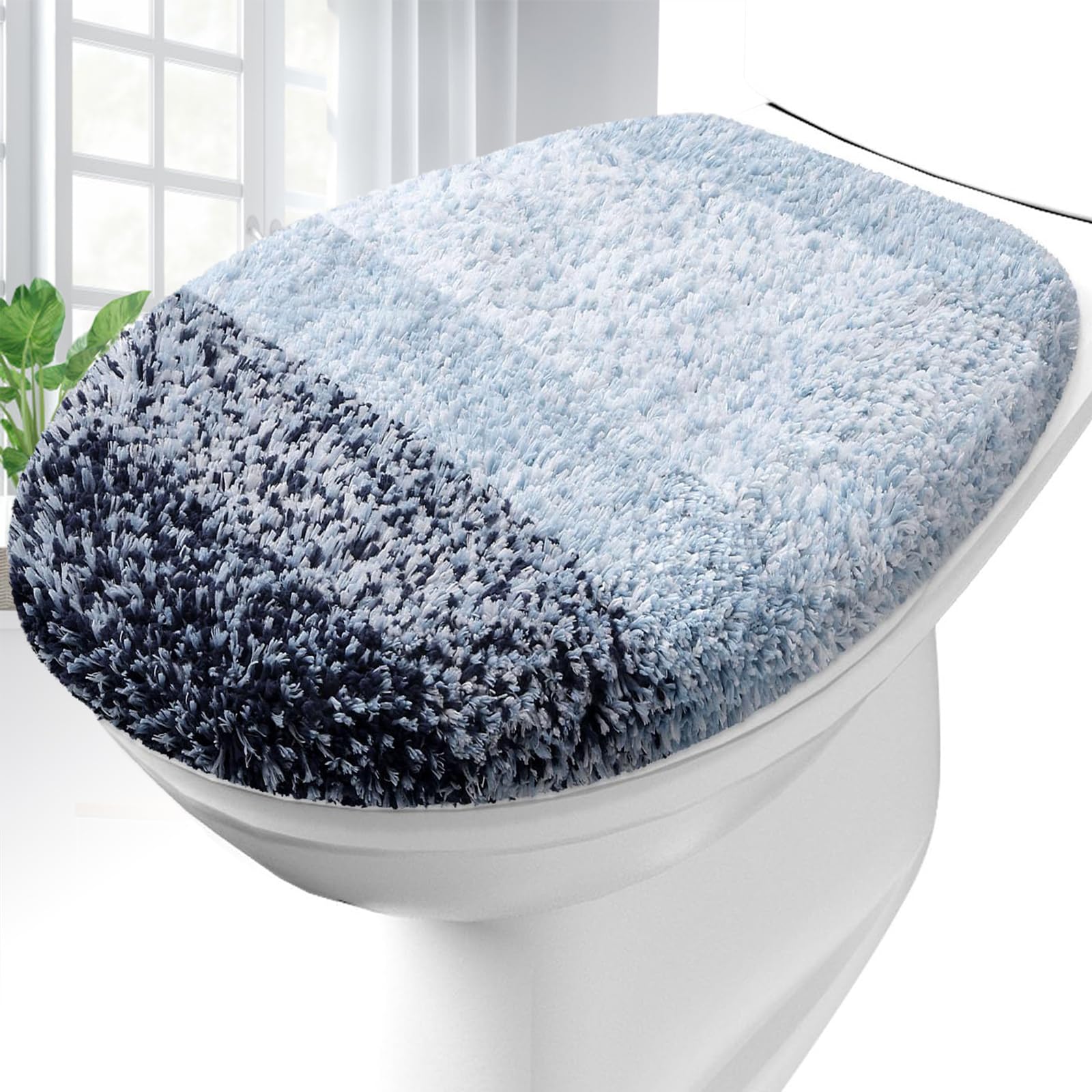 OLANLY Soft Microfiber Bathroom Toilet Lid Cover, Machine Washable Seat Covers, 17.5x15, Stays in Place Rubber Backing, Fits Most Round, Elongated and Oblong Lids, Accessories Decor, Gray