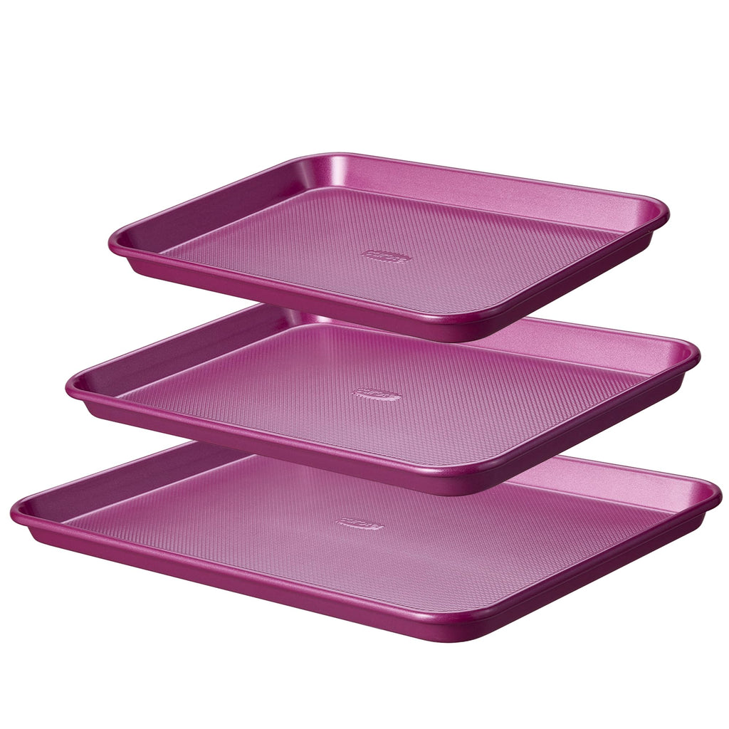 CAROTE 3-Piece Baking Pan Set - Bakeware Set, Baking Sheet Set Including 13 Inch 15 Inch 17 Inch Sheet Pan, Cookie Sheet for Baking, Royal Violet, Blue & Grey