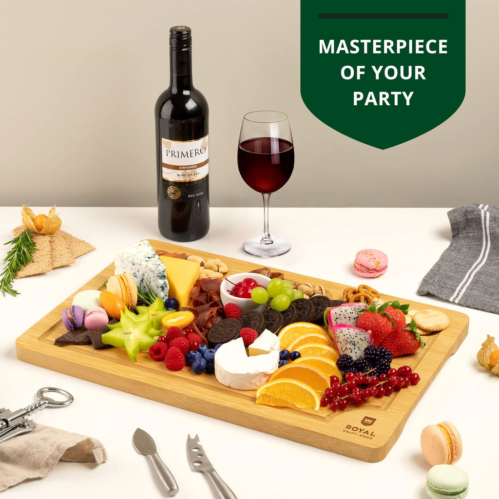 ROYAL CRAFT WOOD Premium Bamboo Charcuterie Board Set - Cheese Platter & Serving Tray & Serving Utensils - Perfect Housewarming Gift, Wedding, Bridal Shower Gift - Ideal for Entertaining and New Home