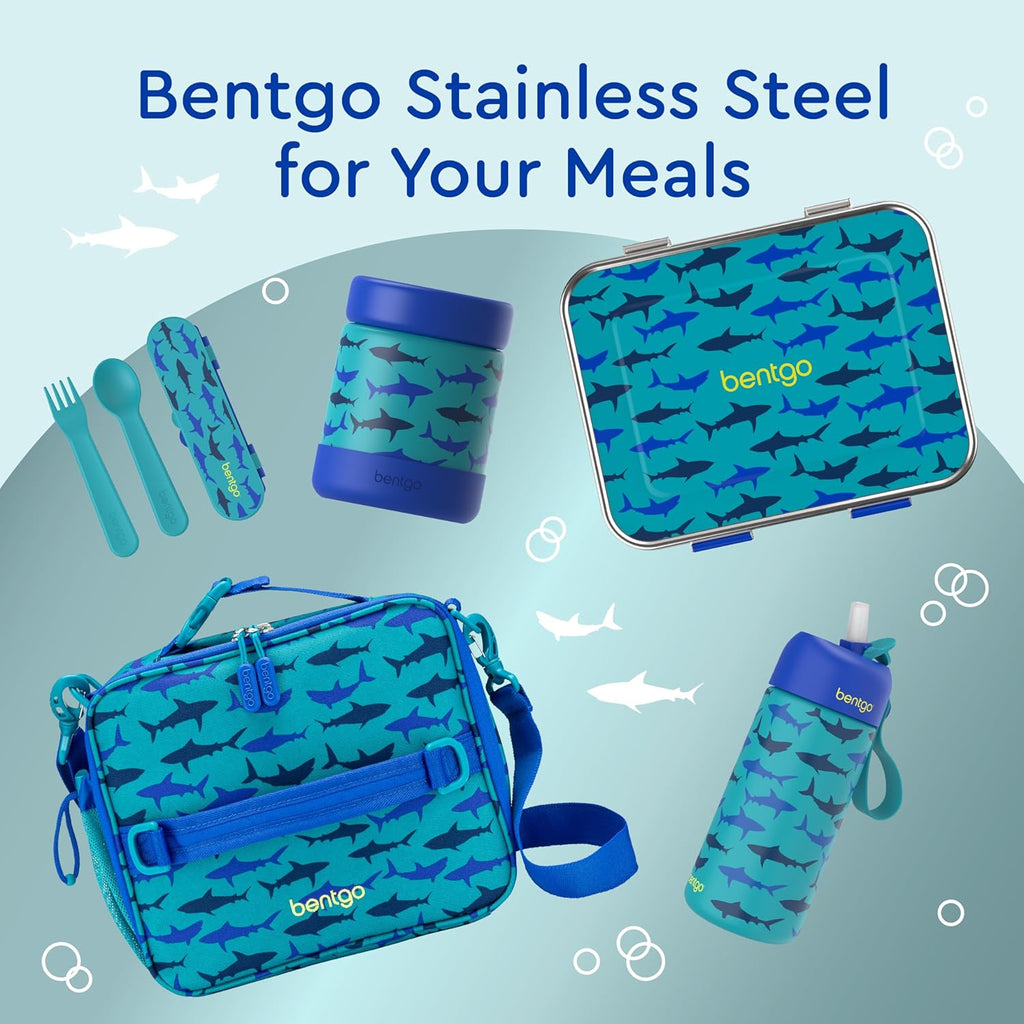 Bentgo 2-in-1 Backpack & Insulated Lunch Bag Set With Stainless Steel Water Bottle (Sharks)