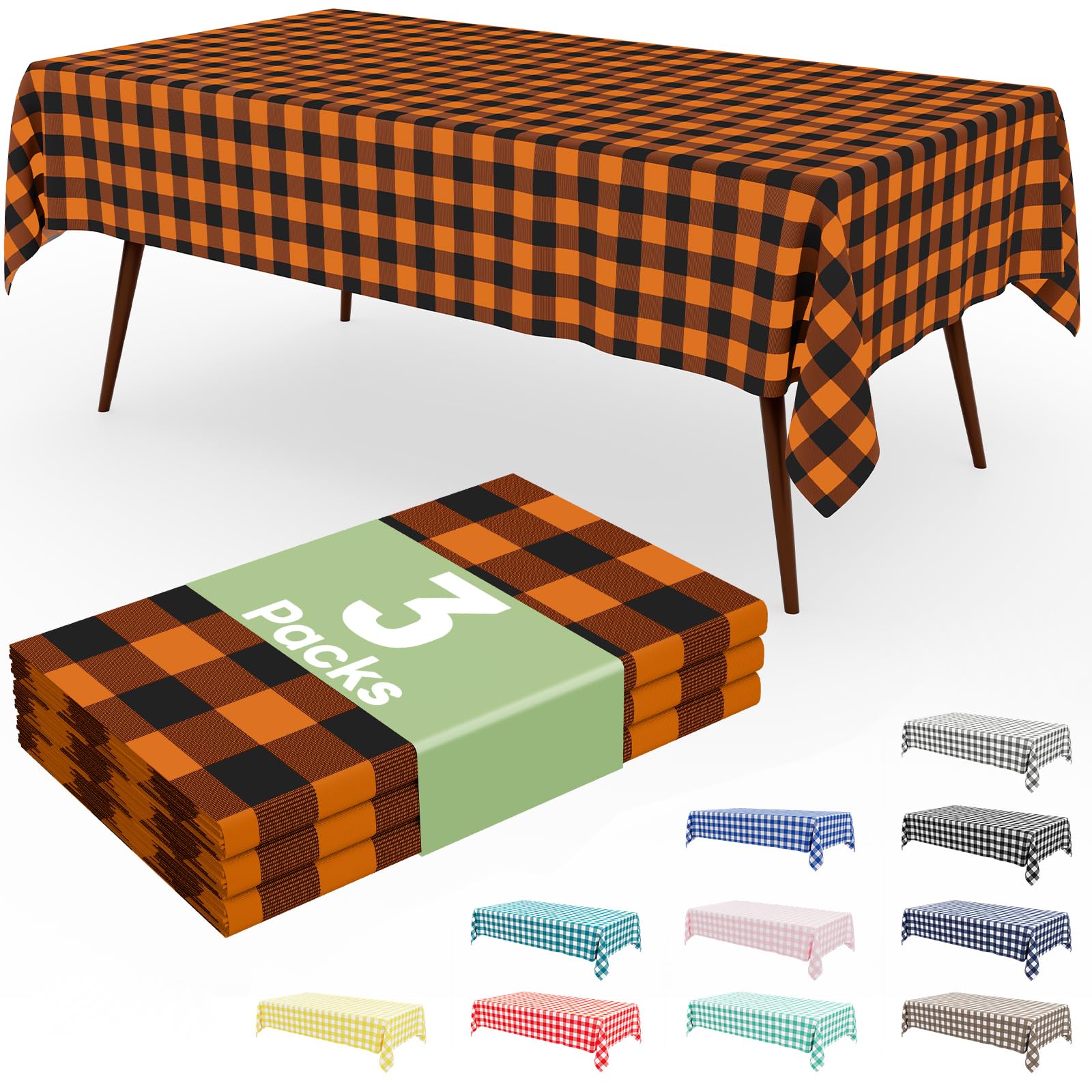 Smiry 3 Pack Red Gingham Disposable Tablecloths - 54" x 108" Heavy Duty Plastic Table Cloth, Waterproof Buffalo Plaid Table Covers for Picnic, Banquets, Outdoor Parties