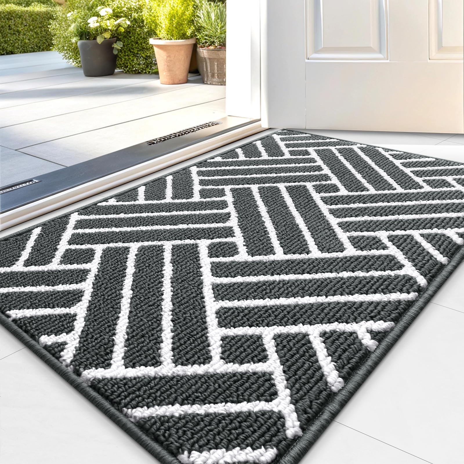 OLANLY Indoor Door Mat, 32x20 Inch, Dirt Resistant and Absorbent, Non-Slip Rubber Backing Floor Mats, Easy Clean Low-Profile Doormat for Entryway, Front Door, and Inside Entrance, Grey