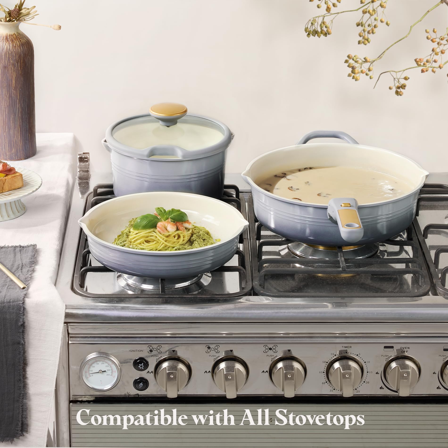 CAROTE 20Pcs Titanium Cookware Set, Pots and Pans Set Non Stick, Kitchen Cooking Set with Detachable Handle, Non Toxic Induction Cookware, Dishwasher/Oven Safe