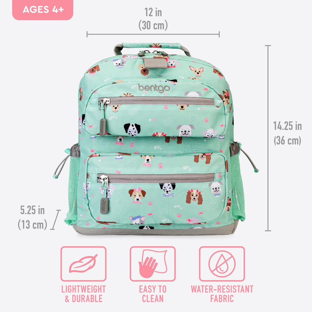 Bentgo Kids Backpack - Lightweight 14” Backpack in Fun Prints for School, Travel, & Daycare, Ideal for Ages 4+, Roomy Interior, Durable & Water-Resistant Fabric, & Loop for Lunch Bag (Trucks)