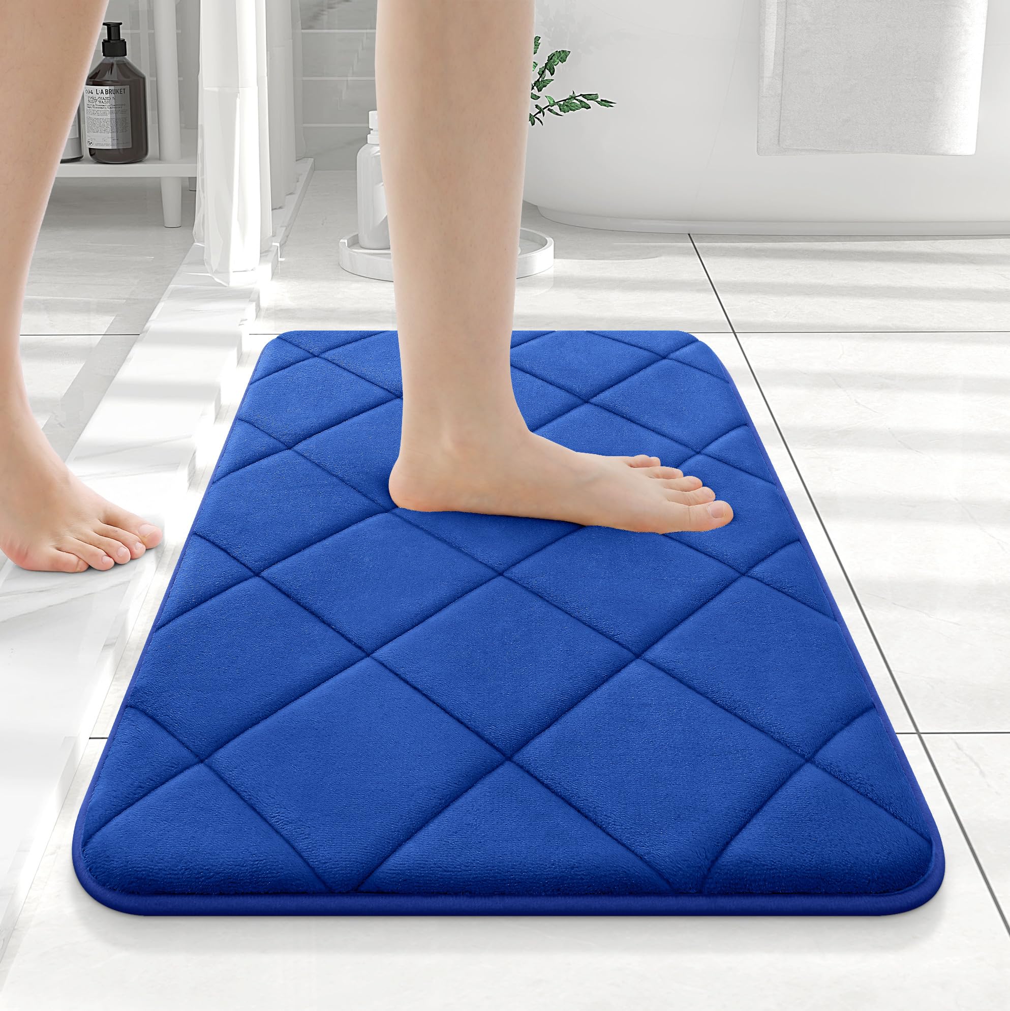 OLANLY Memory Foam Bath Mat 30x20, Ultra Soft and Absorbent Bathroom Rugs, Machine Washable, Comfortable Bath Carpet for Bathroom Floor, Tub and Shower, Black