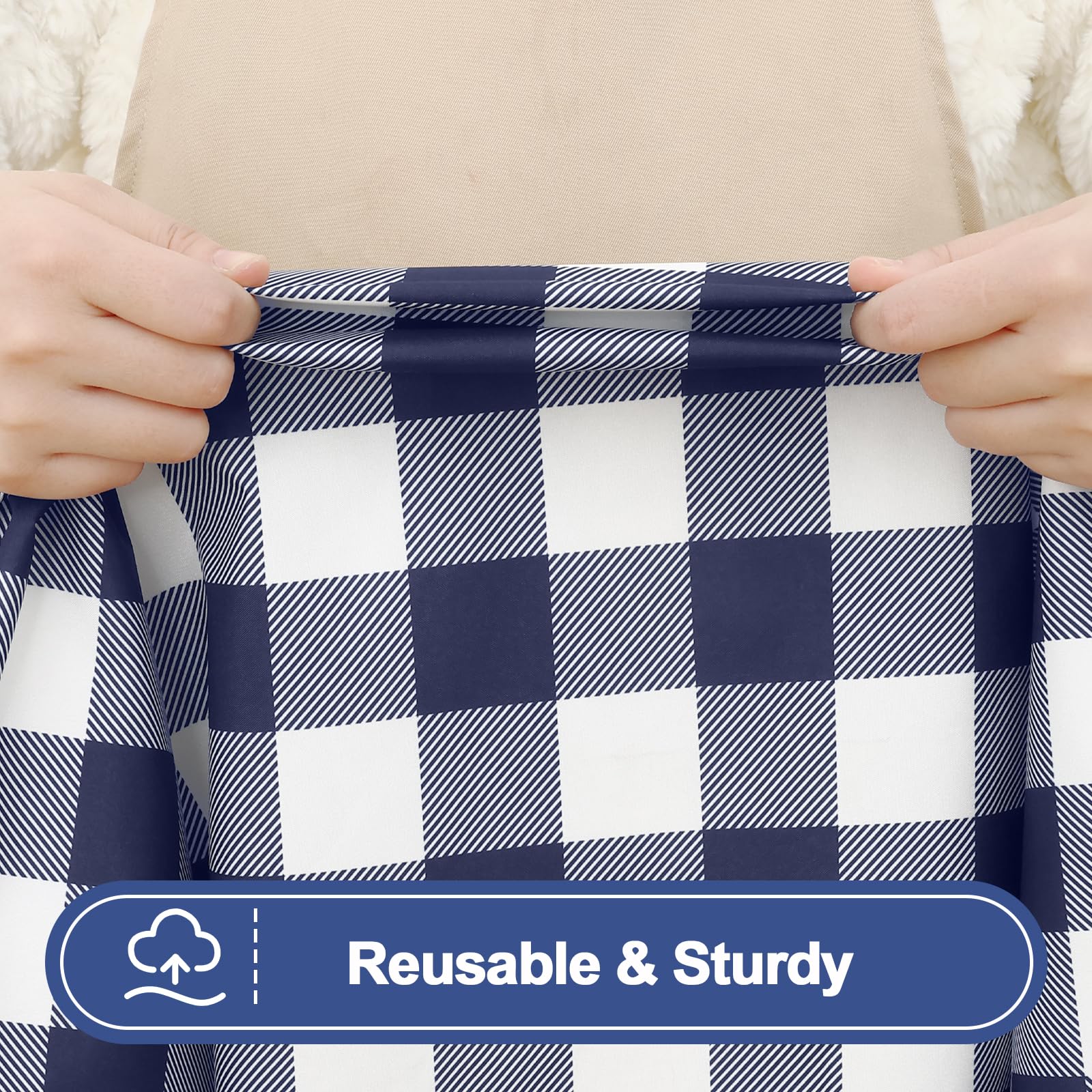 Smiry Picnic Table Cover with Bench Covers, Waterproof Elastic Fitted Tablecloths for 6 Foot Rectangle Tables, Washable Buffalo Plaid Tablecloth for Camping, Outdoor (Black & White, 30"x72")