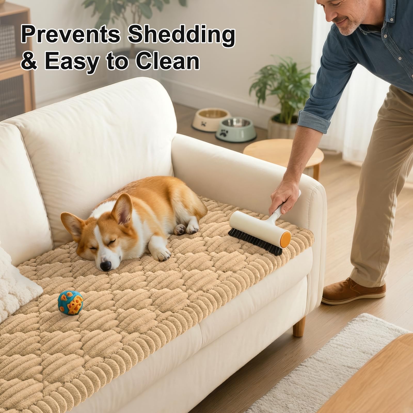 Smiry Pet Couch Cover for Dogs Washable, Non-Slip Fuzzy Couch Covers for 3 Cushion Sofa Pet Friendly, Soft Thick Furniture Protector Sofa Slipcover Mat for Dogs (Camel, 27.6" x 59")