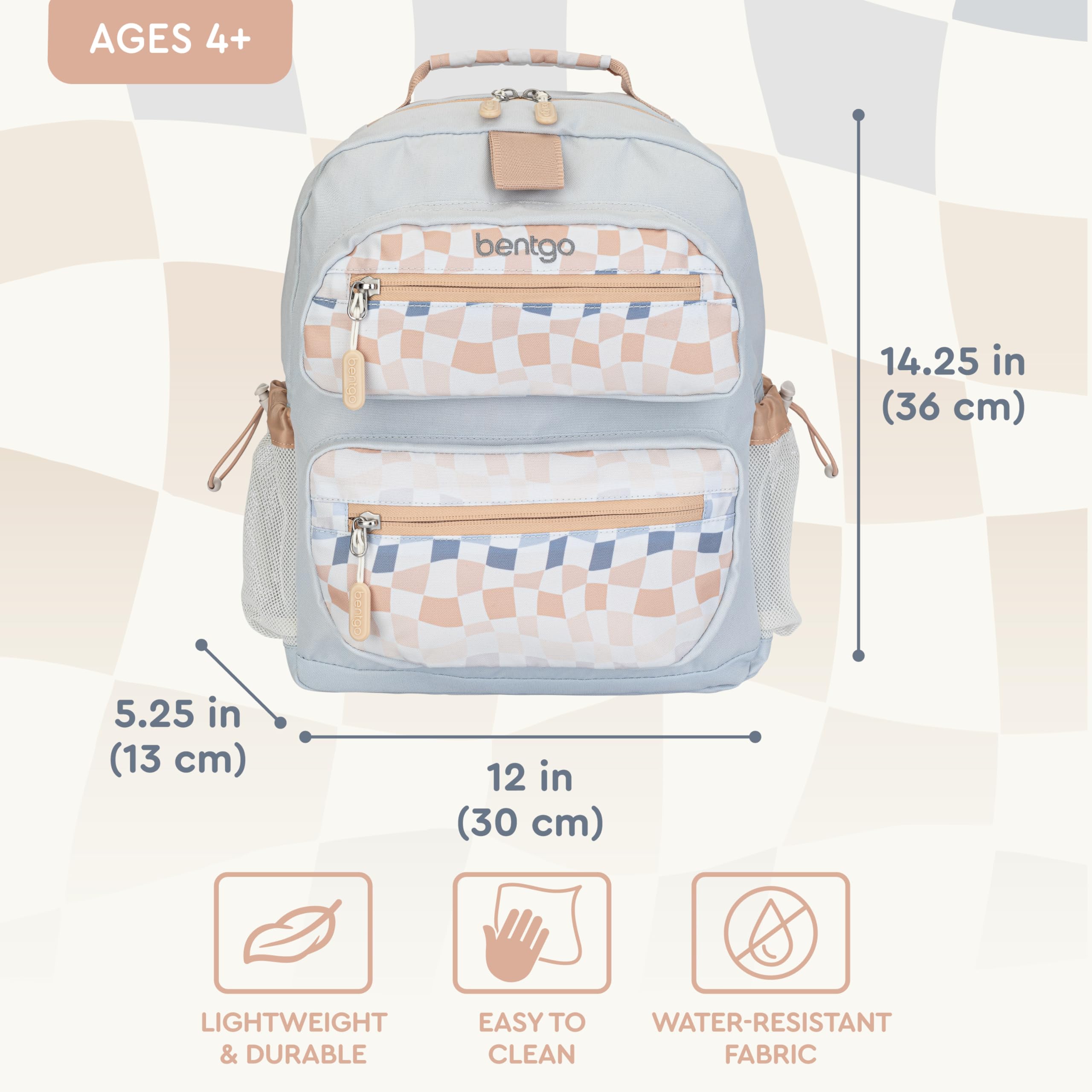 Bentgo Kids Backpack - Lightweight 14” Backpack in Fun Prints for School, Travel, & Daycare, Ideal for Ages 4+, Roomy Interior, Durable & Water-Resistant Fabric, & Loop for Lunch Bag (Trucks)