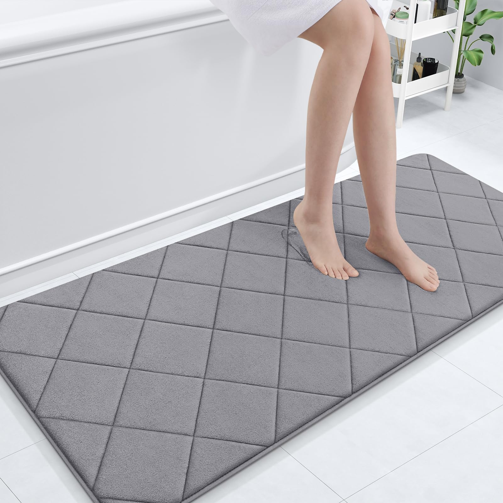 OLANLY Memory Foam Bath Mat 30x20, Ultra Soft and Absorbent Bathroom Rugs, Machine Washable, Comfortable Bath Carpet for Bathroom Floor, Tub and Shower, Black