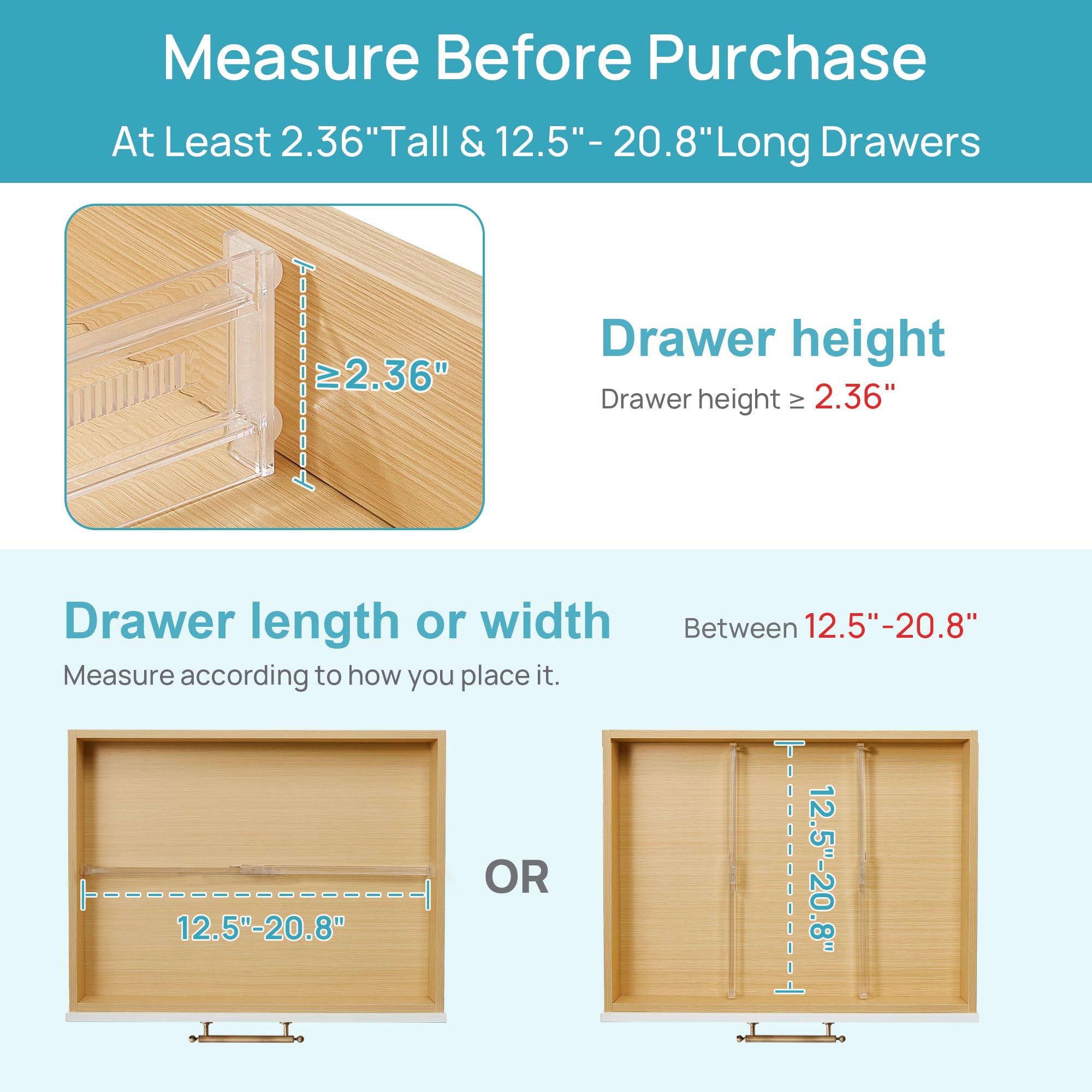 Vtopmart 12 Pack Drawer Dividers for Clothes, 4" High 10.2"-16.5" Adjustable Expandable Dresser Drawer Organizer, Clear Plastic Separators for Dresser, Baby Clothing, Underwear, Cosmetic, Toiletries