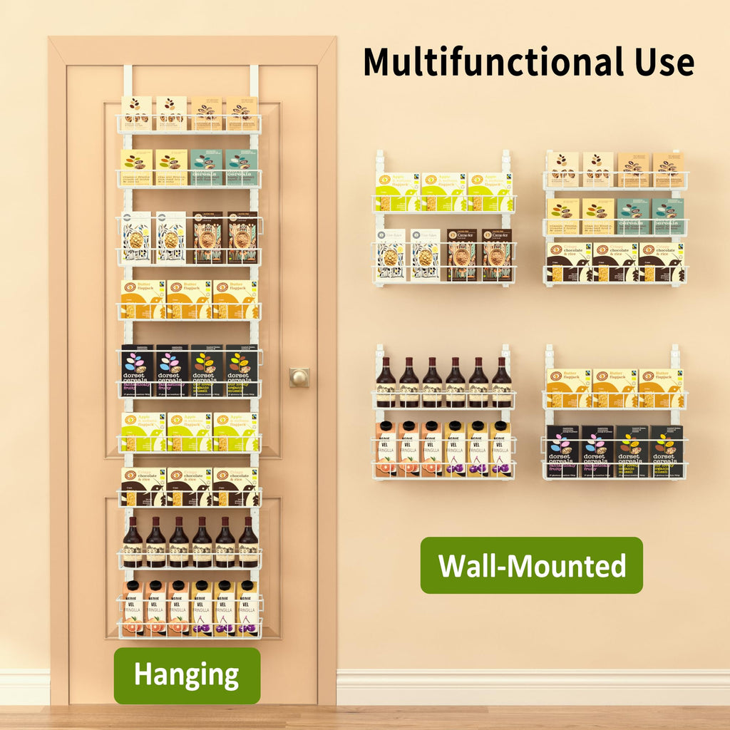 Churboro Over the Door Pantry Organizer Rack with 9 Adjustable Baskets, 9 Tiers Dual-use Hanging or Wall Mount Spice Rack Organizer, Black