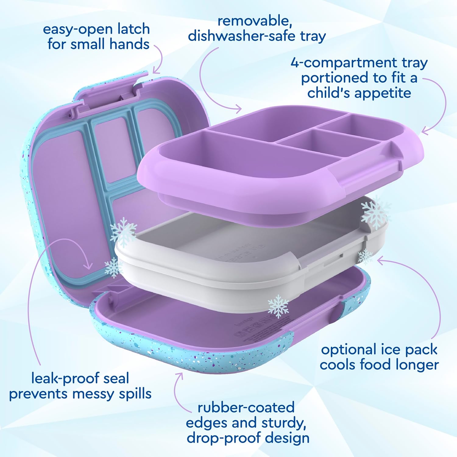 Bentgo Chill Kids Leak-Proof Lunch Box - 4-Compartment Bento Box with Built-In Ice Pack, 3.3 Cup Capacity, PFAS & BPA-Free, Microwave & Dishwasher Safe, Ideal Size for Ages 3 to 7 (Vivid Orchid)