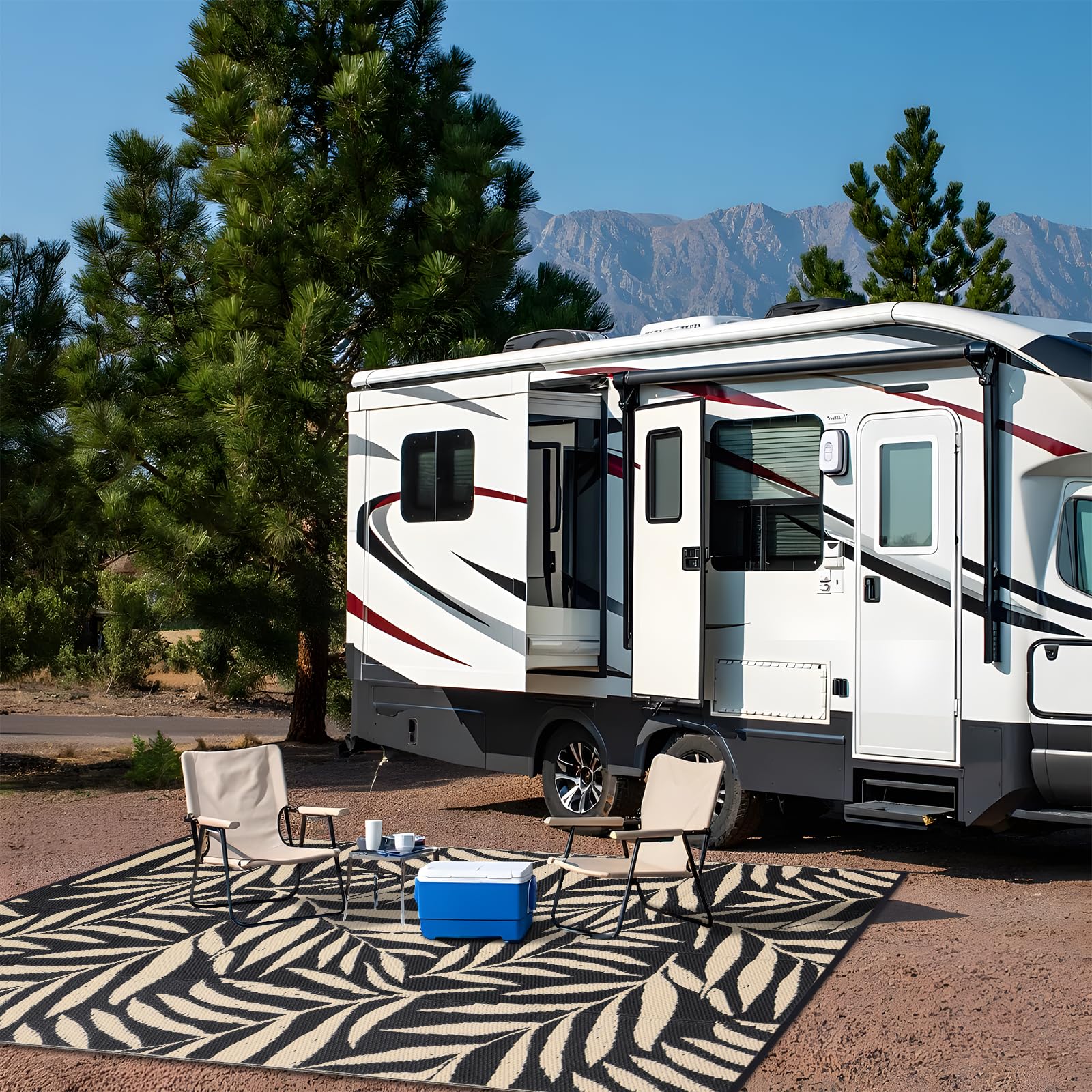 OLANLY Waterproof Outdoor Rug 5x8 ft, Reversible Outdoor Plastic Straw Rug with Leaf Pattern, RV Mat, Indoor Outdoor Carpet for Patio, Camping, Balcony, Deck, Backyard, Grey & White