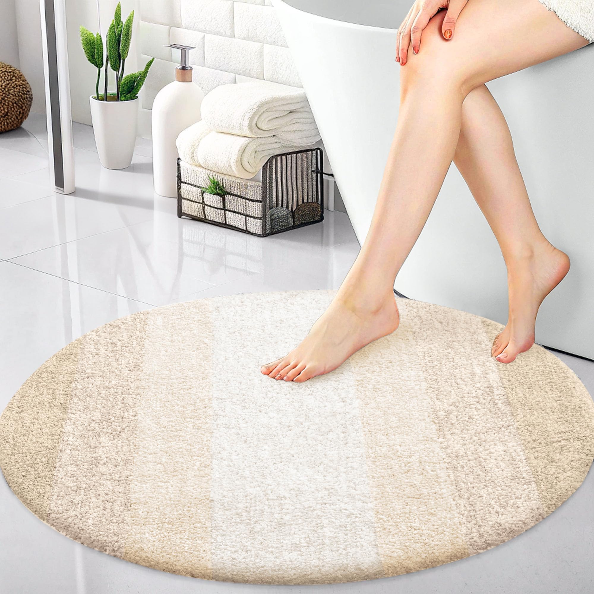 OLANLY 30-inch Round Bathroom Rugs, Extra Soft and Absorbent Microfiber Bath Rugs, Quick Dry Machine Washable Bath Mats for Bathroom Floor, Tub and Shower, Home Decor Accessories, Grey