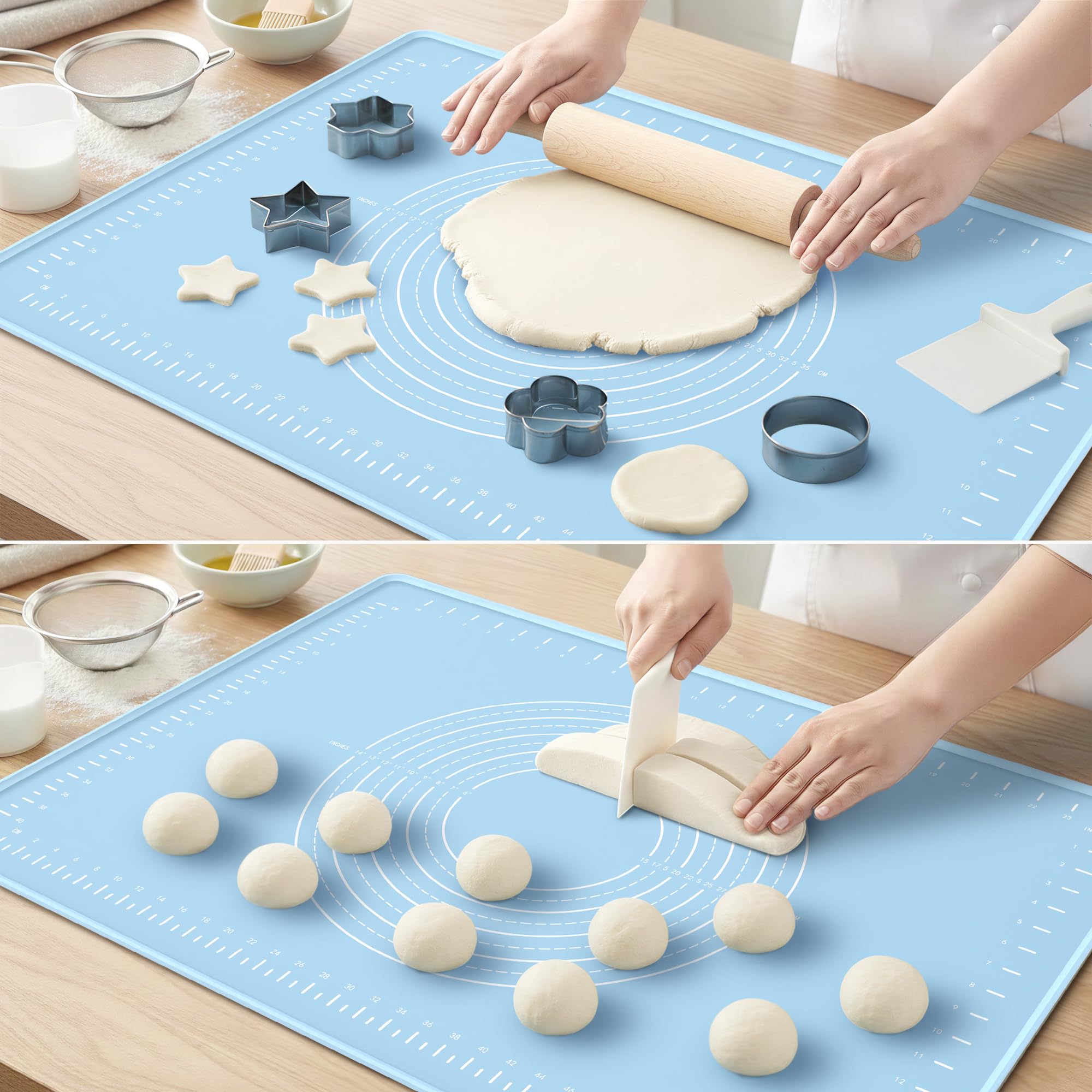 Silicone Baking Mat 28x20 Inches | Extra Thick Dough Rolling Mat with Measurements and Edge Heightening | Non-Stick Food Grade Pastry Mat for Pastry, Bread, Cookies, Pizza, Fondant & Pasta