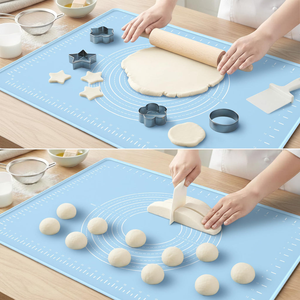 Silicone Baking Mat 28x20 Inches | Extra Thick Dough Rolling Mat with Measurements and Edge Heightening | Non-Stick Food Grade Pastry Mat for Pastry, Bread, Cookies, Pizza, Fondant & Pasta