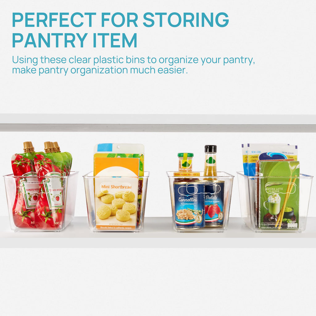 Vtopmart 6 PCS Clear Plastic Storage Bins, Pantry Organizer Containers with Handle for Refrigerator, Fridge, Cabinet, Kitchen, Countertops, Cupboard, Home Organization and Storage, XL