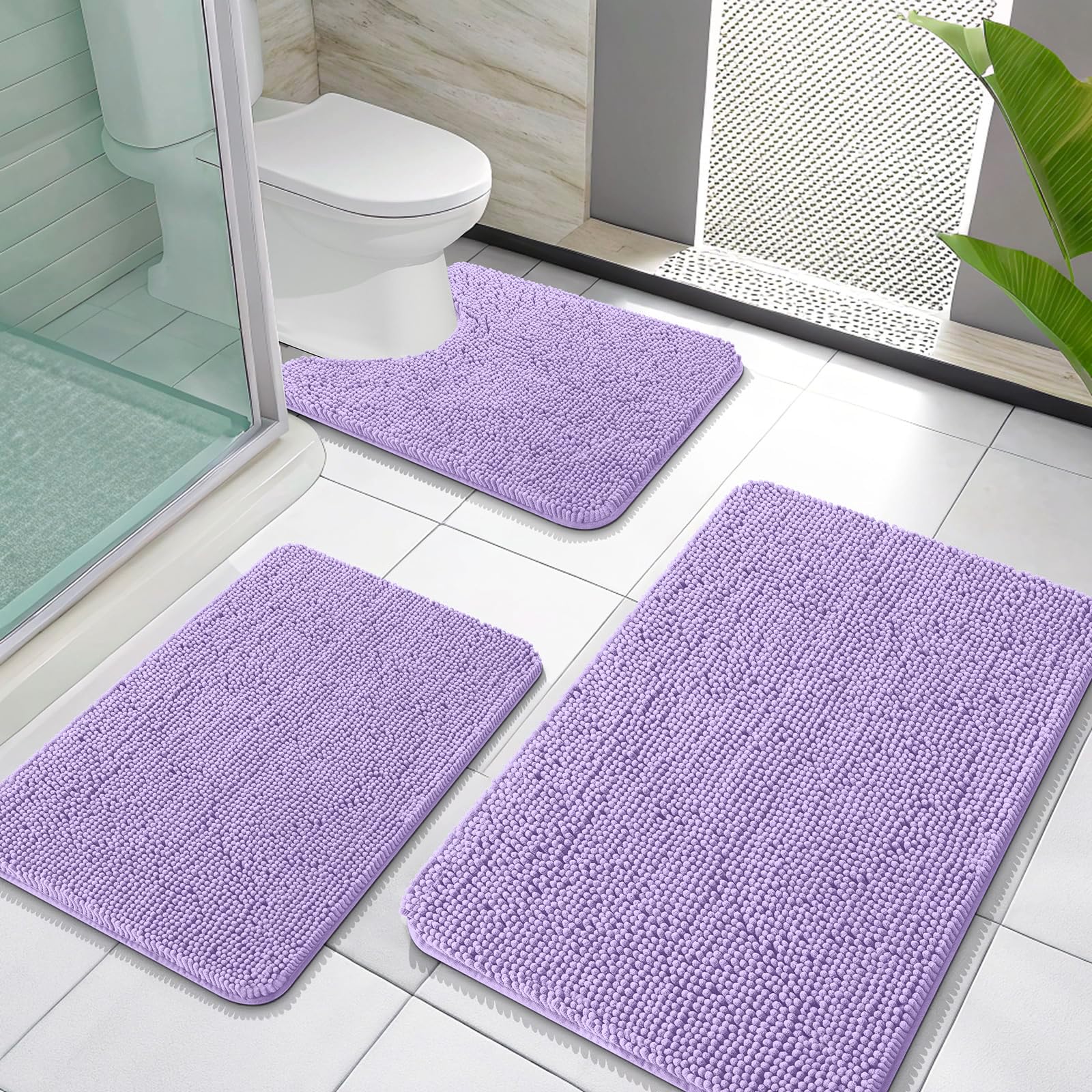 OLANLY Bathroom Rugs Sets 3 Piece, Soft Absorbent Chenille Bath Mats and U-Shaped Contour Toilet Rug, Quick Dry, Home Decor Accessories, Bath Mat Set for Bathroom (30"x20"+24"x16"+24"x20", Grey)
