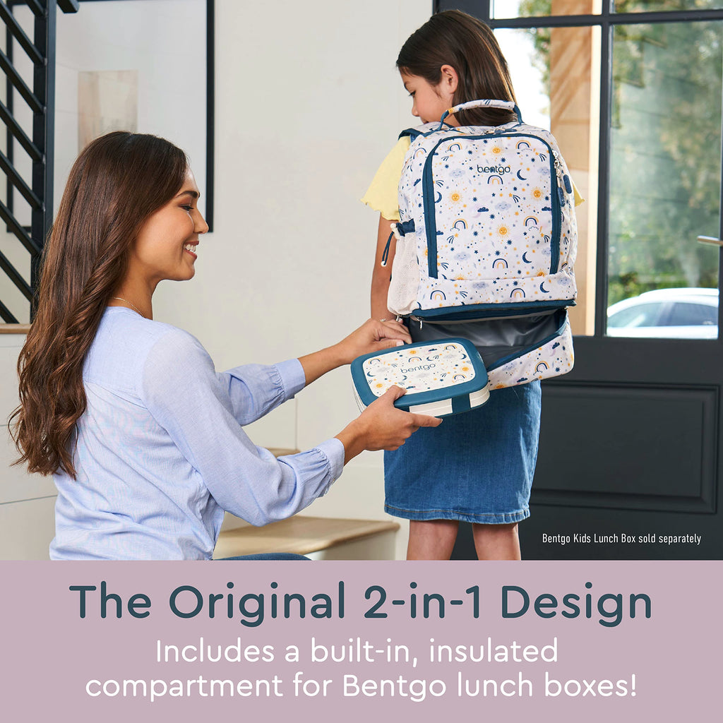 Bentgo Kids 2-in-1 Backpack & Insulated Lunch Bag - Durable 16” Backpack & Lunch Container in Unique Prints for School & Travel - Water Resistant, Padded & Large Compartments (Dinosaur)