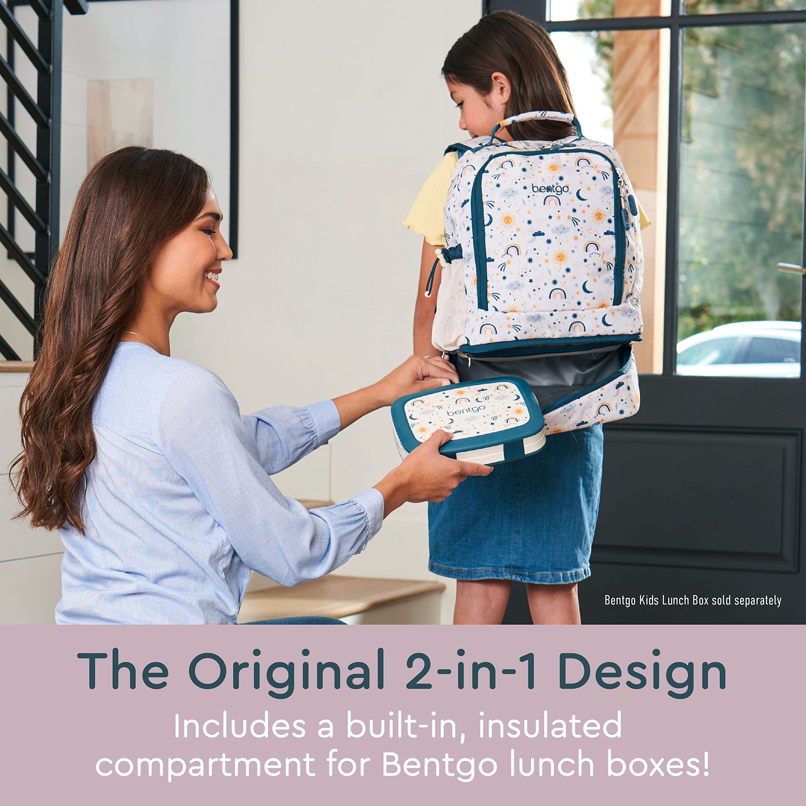 Bentgo Kids 2-in-1 Backpack & Insulated Lunch Bag - Durable 16” Backpack & Lunch Container in Unique Prints for School & Travel - Water Resistant, Padded & Large Compartments (Dinosaur)