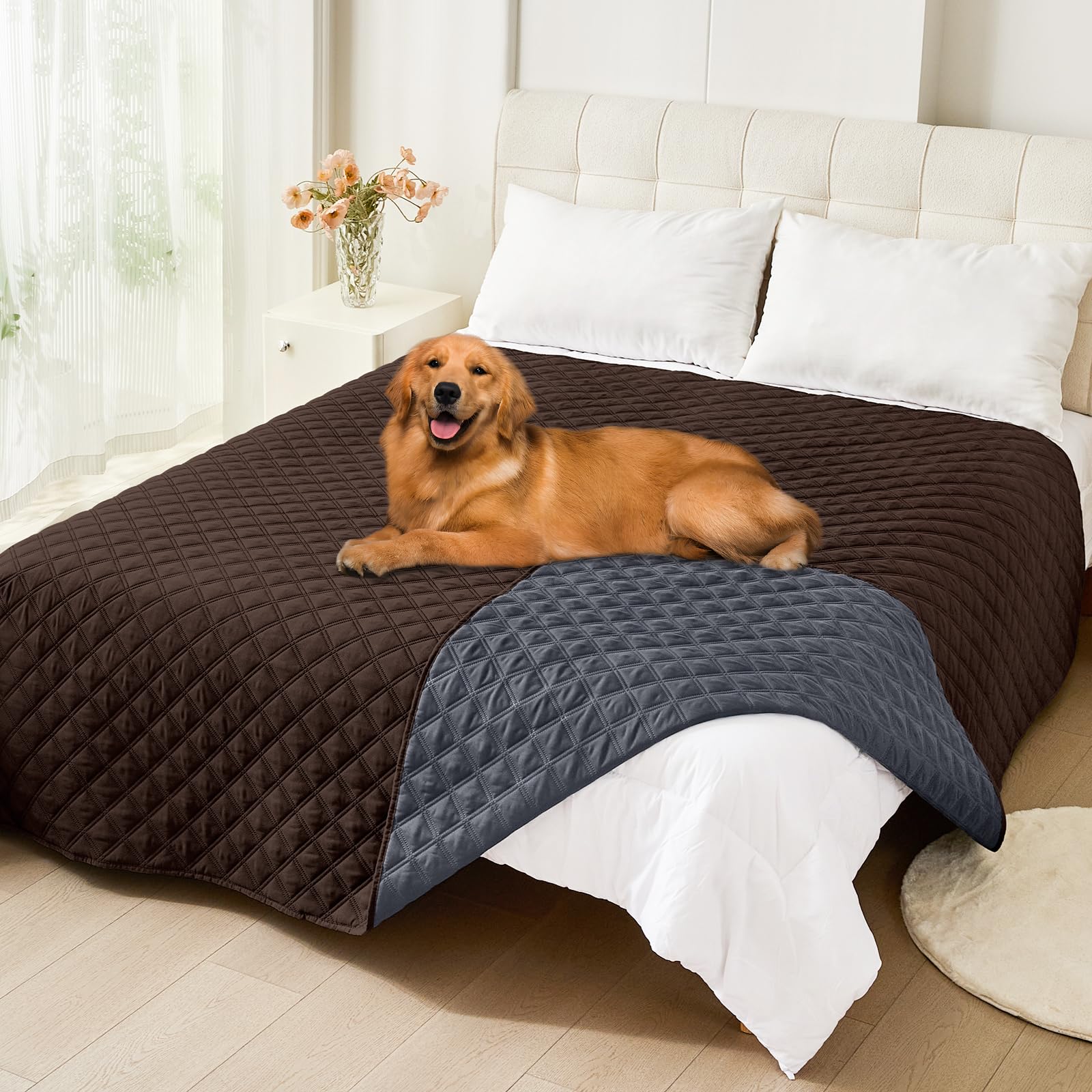 Smiry Waterproof Couch Covers for Dogs Washable, Reversible Pet Couch Covers for 3 Cushion Sofa Pet Friendly, Soft Sofa Furniture Protector for Dogs Cat Kids, Checkered (30"x70", Grey/Dark Grey)