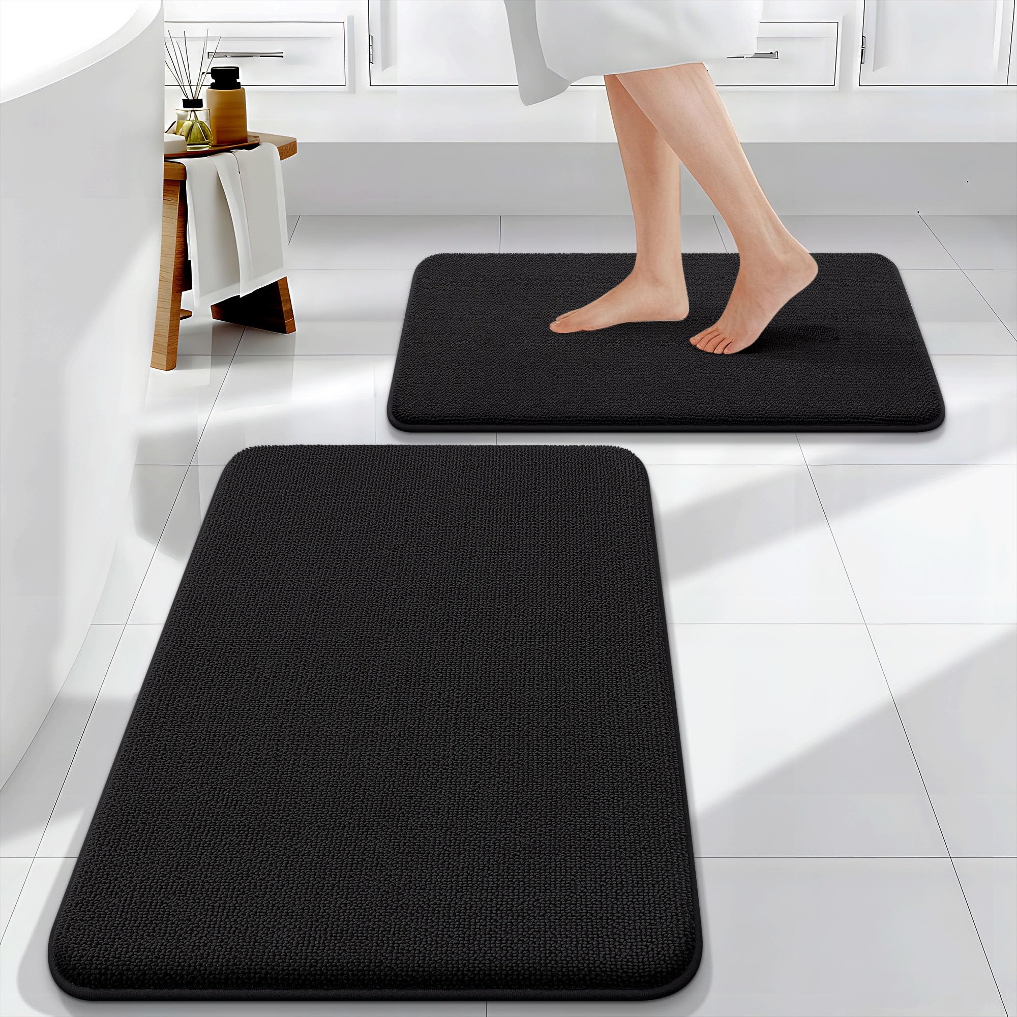 OLANLY Bathroom Rugs Sets 2 Piece, Soft Absorbent Memory Foam Bath Rug Set, Non-Slip, Quick Dry, Machine Washable Bath Mats for Bathroom, Home Decor Accessories (30"x20"+24"x16", Grey)
