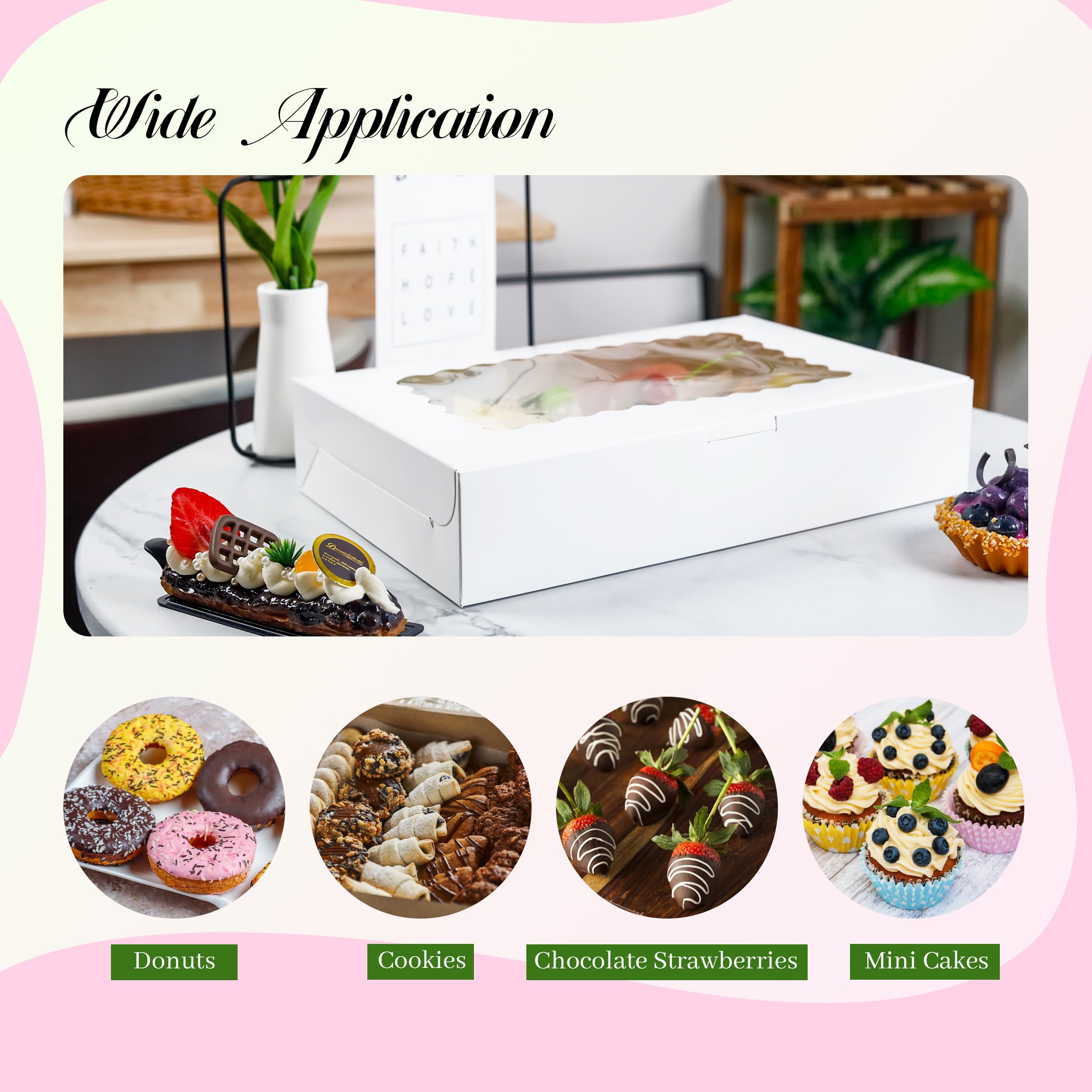 5 Pack Cookie Boxes 12x8x2.5inch Bakery Boxes with Window Treat Boxes for Cookie Packaging Gift Giving Dessert Boxes for Chocolate Covered Strawberries, Donuts, Cocoa Bombs (White)