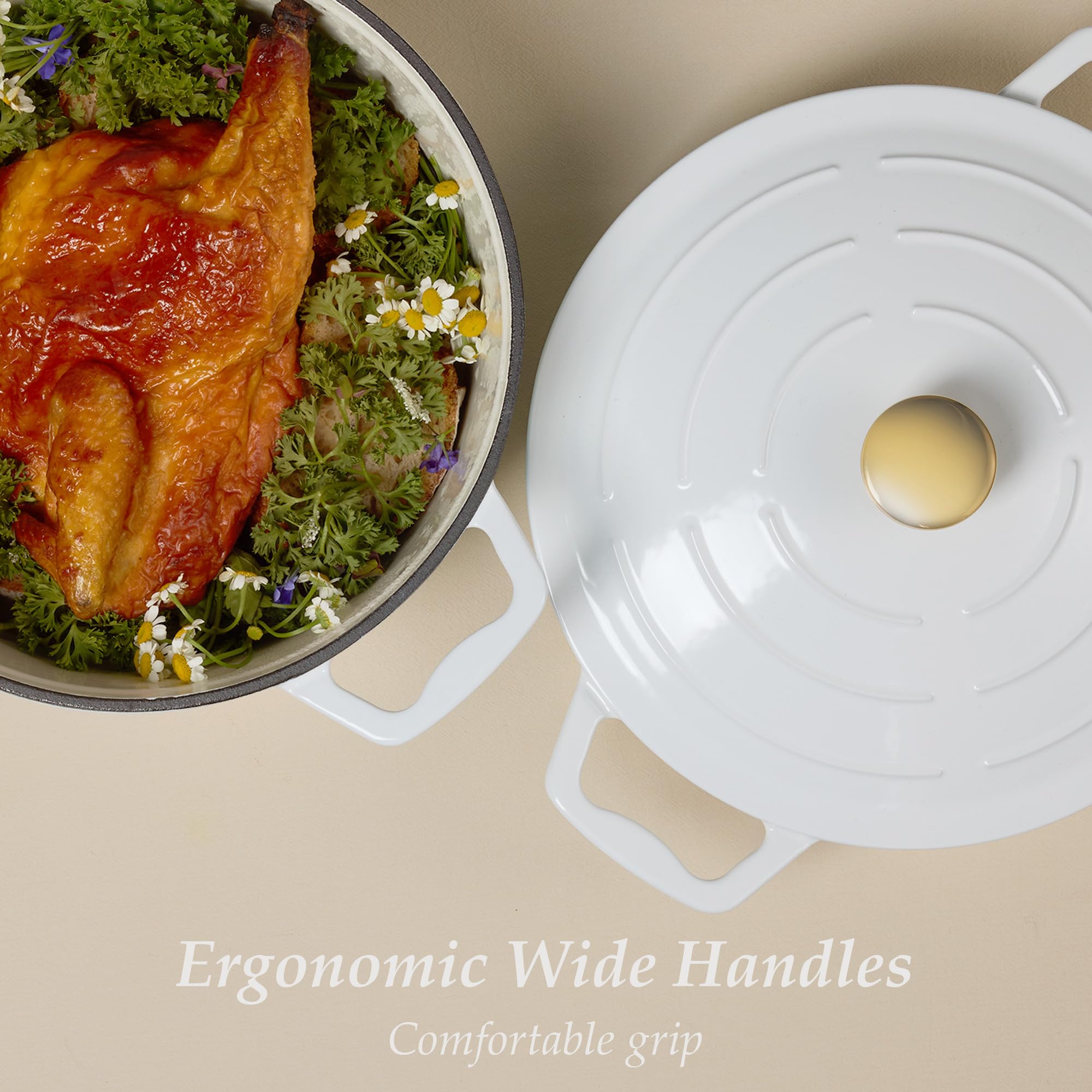 CAROTE 5 QT Cast Iron Dutch Oven Pot with Lid, Enameled Floral Dutch Ovens with Cotton Potholders & Oven Gloves, Gift Box, Cast Iron Pot for Sourdough Bread Baking, Braising, Stews, Roasting, Dual Handles, All Stovetop Compatible, Oven Safe up to 500° F,