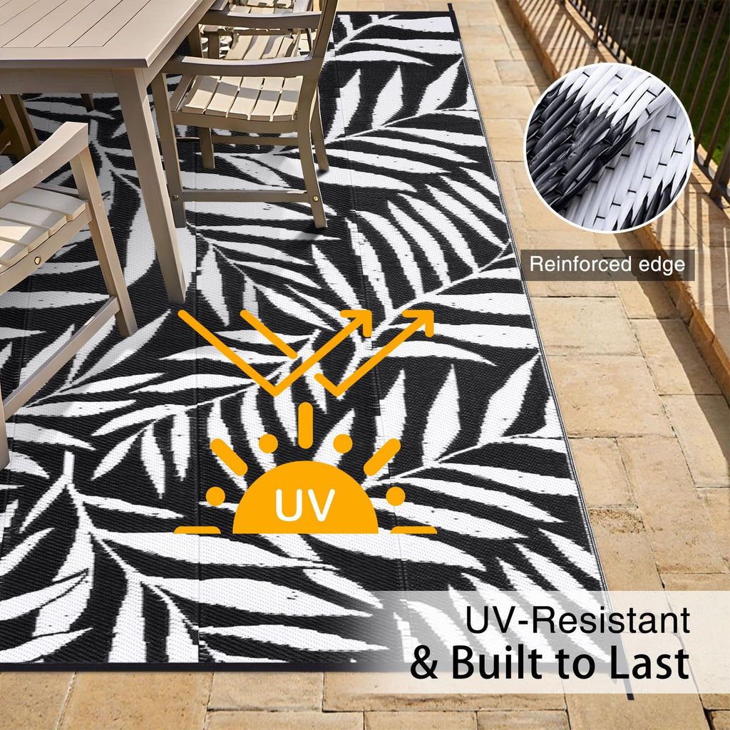 OLANLY Waterproof Outdoor Rug 5x8 ft, Reversible Outdoor Plastic Straw Rug with Leaf Pattern, RV Mat, Indoor Outdoor Carpet for Patio, Camping, Balcony, Deck, Backyard, Grey & White