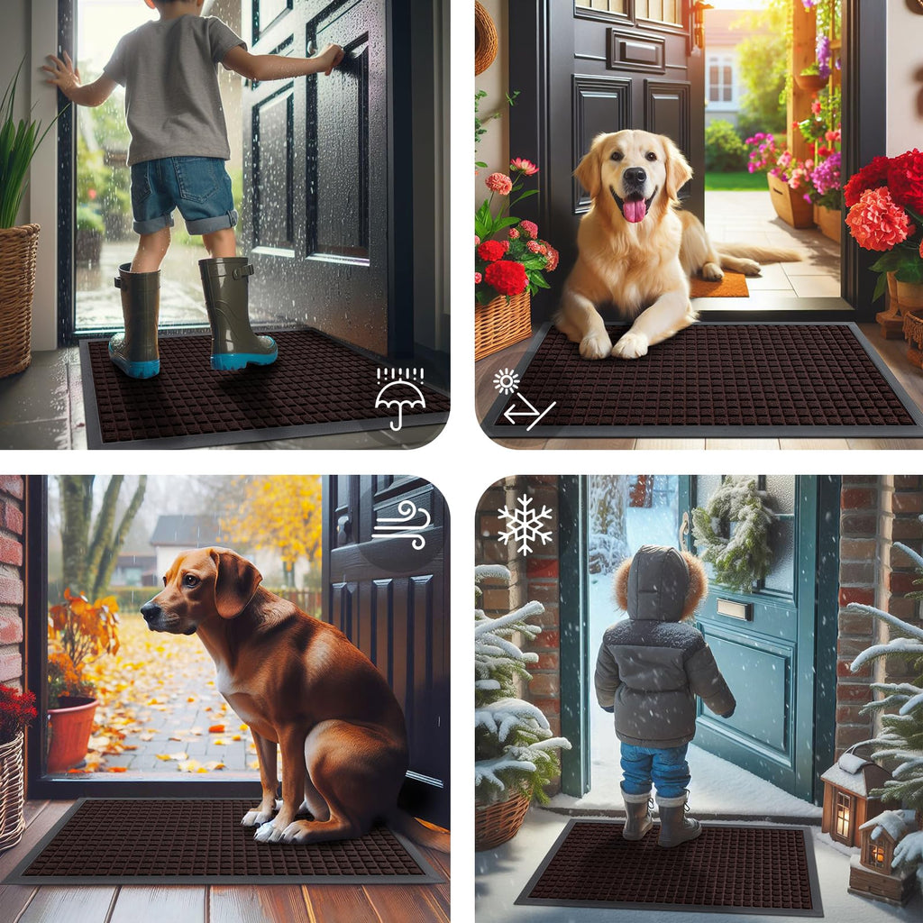 Smiry Front Door Mat Outside Entrance, Heavy Duty Natural Rubber Doormat, Non Slip, Trap Dirt and Moisture, Easy Clean, Low Profile Welcome Floor Mats for Indoor Outdoor Entry, 29.5x17 Inch, Black