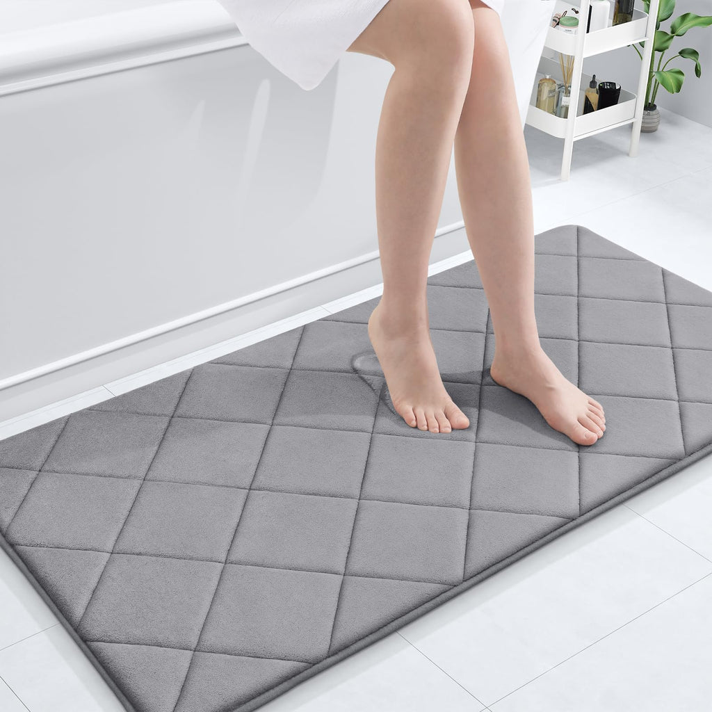OLANLY Memory Foam Bath Mat 30x20, Ultra Soft and Absorbent Bathroom Rugs, Machine Washable, Comfortable Bath Carpet for Bathroom Floor, Tub and Shower, Black