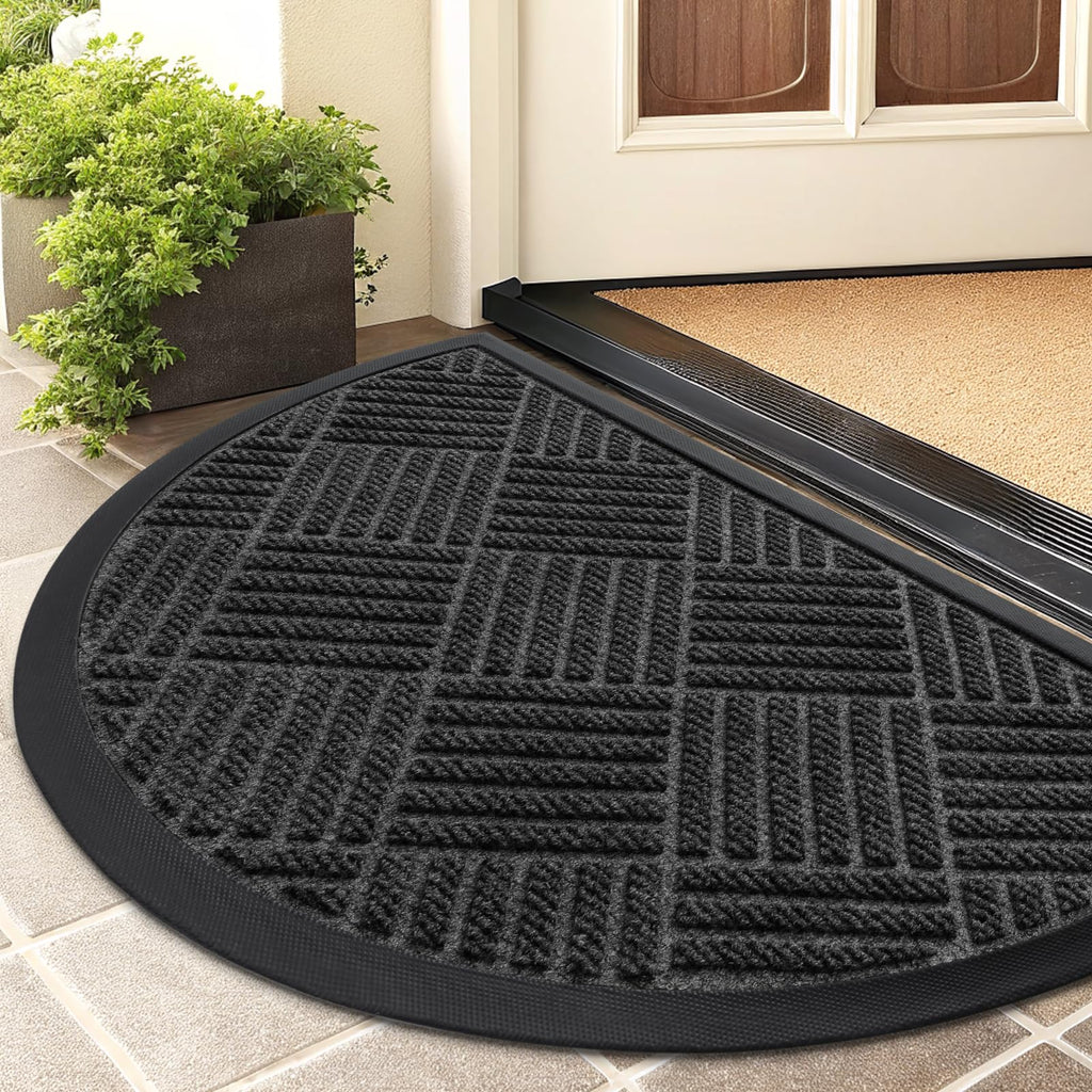 Smiry Front Door Mat Outside Entrance, Heavy Duty Outdoor Indoor Natural Rubber Doormat, Non Slip, Trap Dirt and Moisture, Easy Clean, Low Profile Patio Porch Entryway Mat, 29.5x17, Grey
