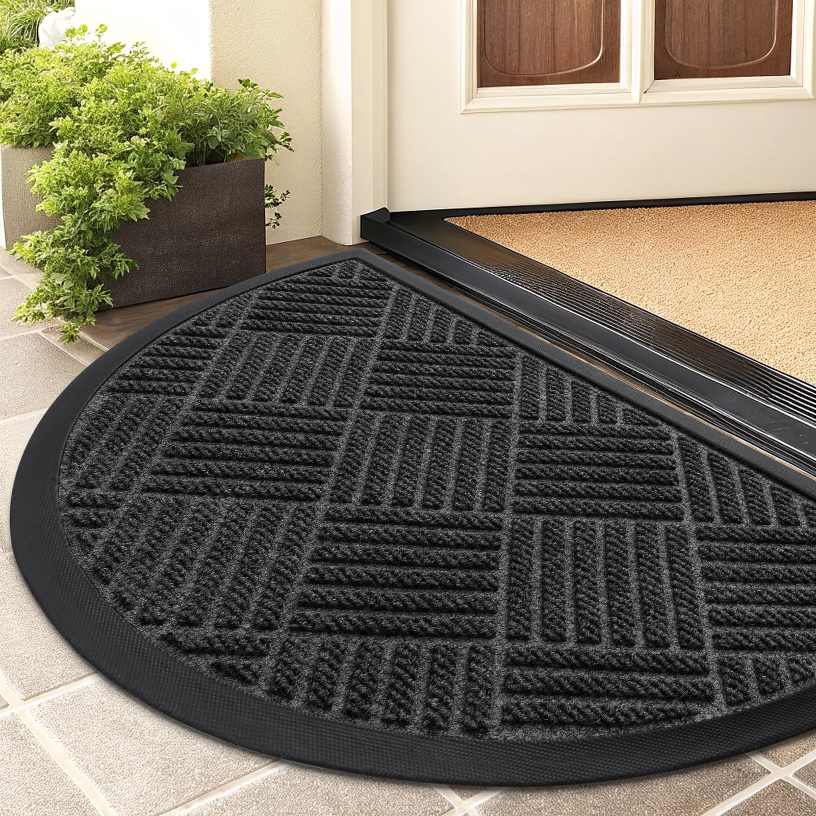 Smiry Front Door Mat Outside Entrance, Heavy Duty Outdoor Indoor Natural Rubber Doormat, Non Slip, Trap Dirt and Moisture, Easy Clean, Low Profile Patio Porch Entryway Mat, 29.5x17, Grey