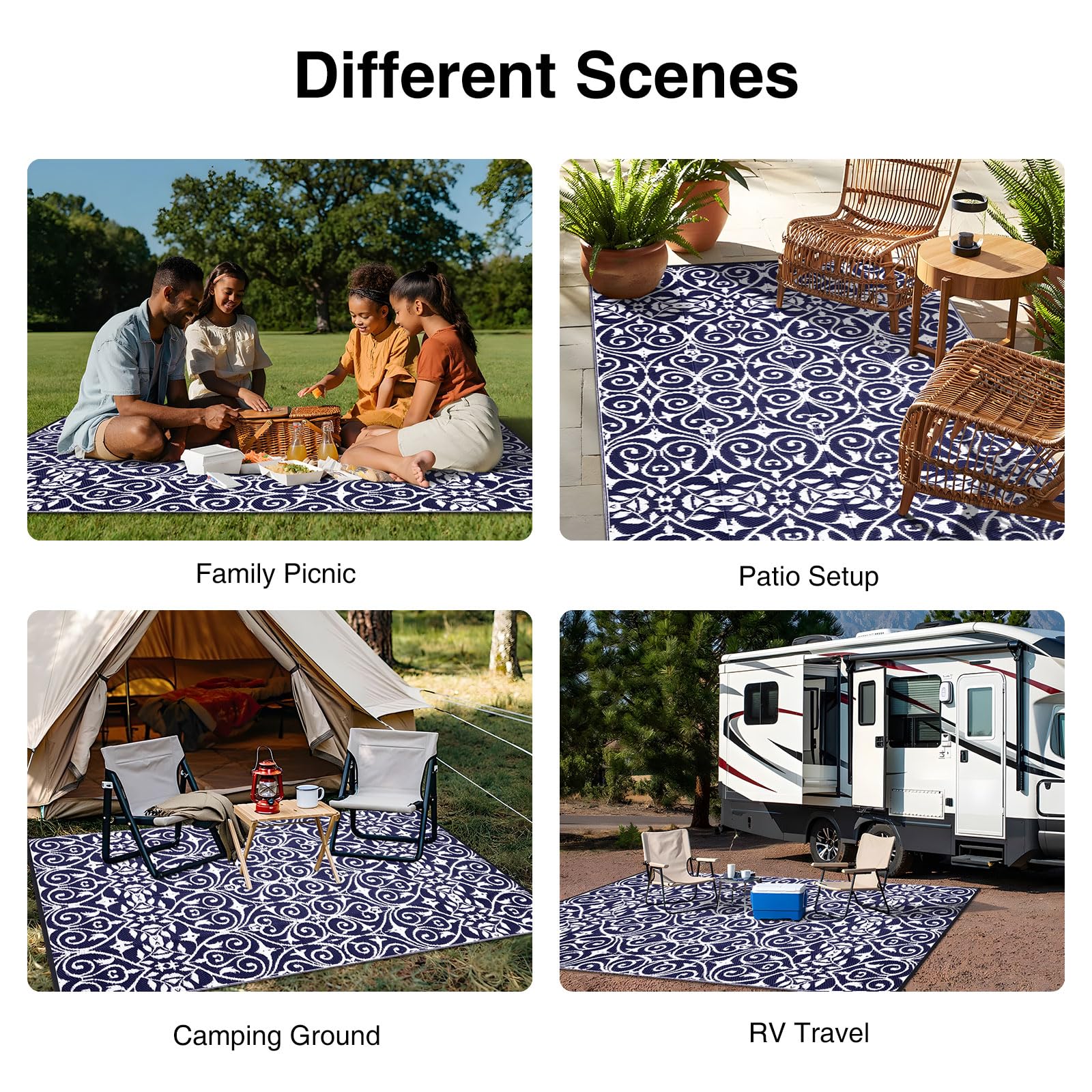 OLANLY Outdoor Rug 5x8 ft Waterproof, Reversible Outdoor Plastic Straw Rug, RV Mat, Indoor Outdoor Carpet Clearance for Patio, Camping, Balcony, Deck, Backyard, Grey & White