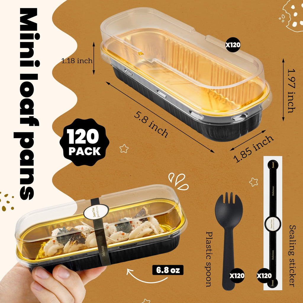 Mini Loaf Pans with Lids and Spoons Rectangular Aluminum Foil Baking Pans Mini Cheesecake Containers 6.8oz(60 Pack, Pink)
