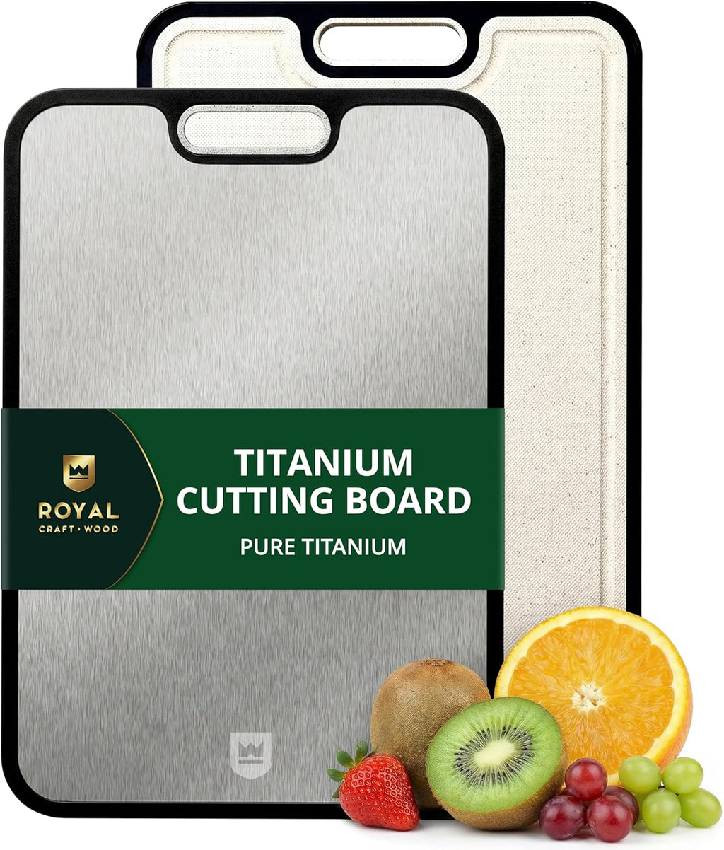 Titanium Cutting Board for Kitchen, Double Sided Cutting Board, Pure Titanium & PP, Large Metal Chopping Board with Juice Groove for Meat and Vegetables, Easy to Clean, 15”×10.4”