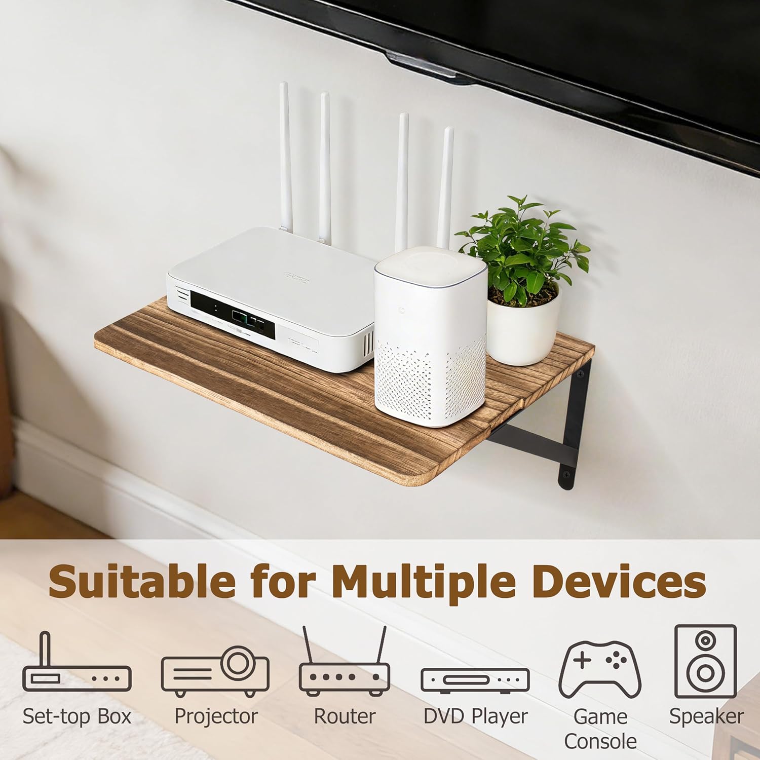 RedCall Projector Mount Shelf,Wall Mount Floating Shelf for Router/Modem Cable Box,16.57" x 11"(L*W)