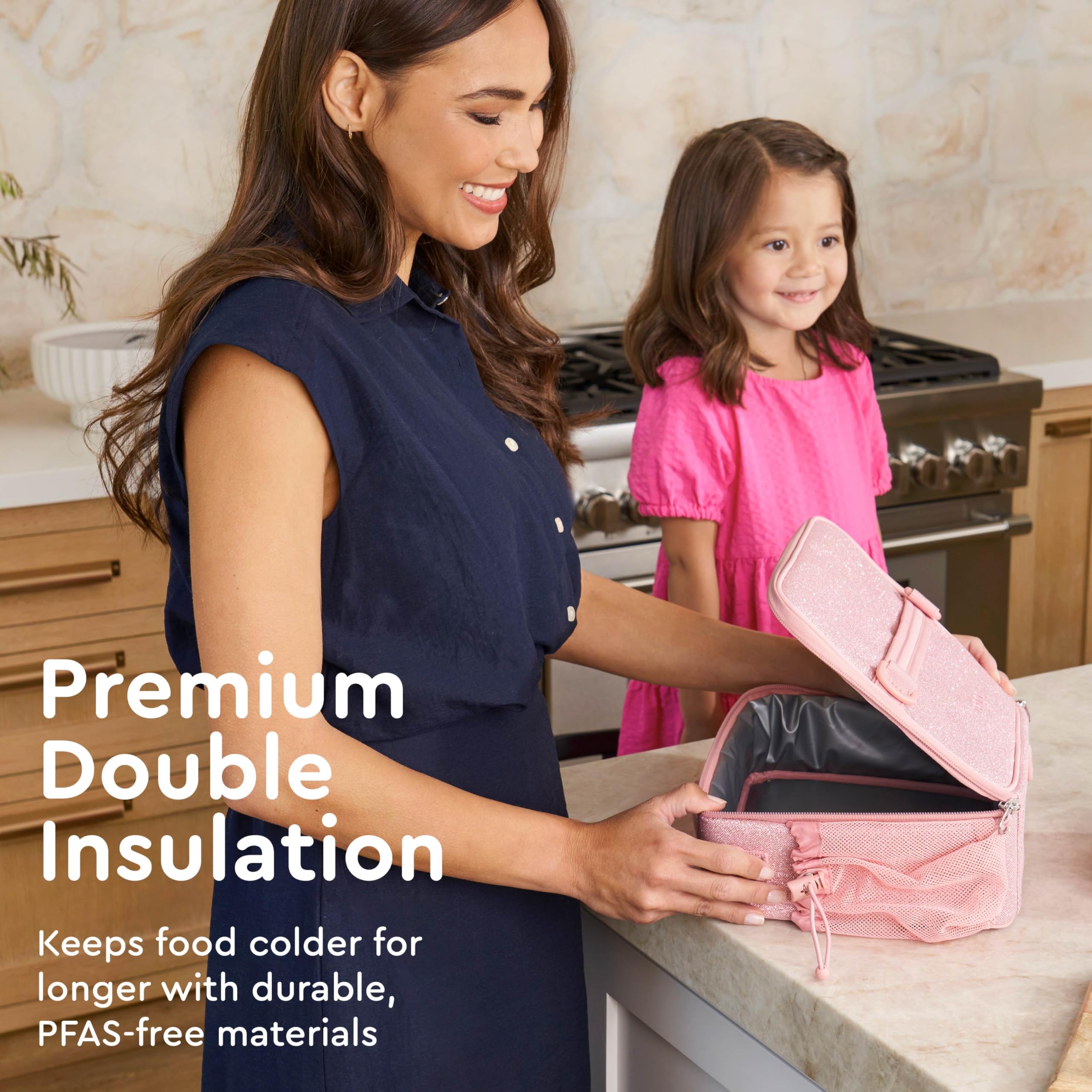 Bentgo Kids Lunch Bag - Durable, Double-Insulated Lunch Bag for Kids 3+; Holds Lunch Box, Water Bottle, & Snacks; Easy-Clean Water-Resistant Fabric & Multiple Zippered Pockets (Mermaid)