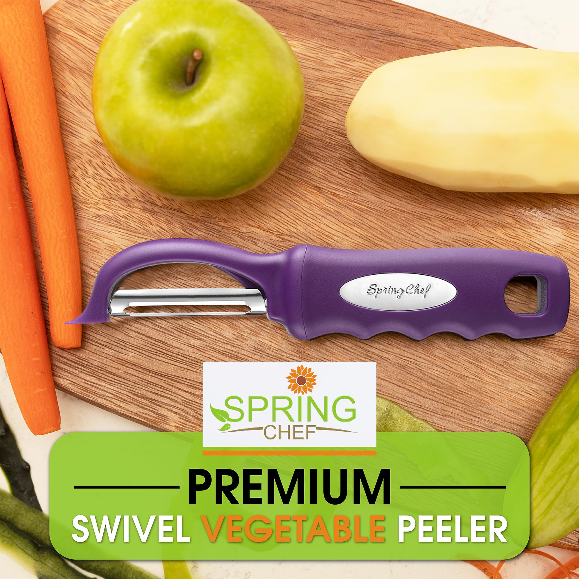 Spring Chef Premium Swivel Vegetable Peeler, Soft Grip Handle and Ultra Sharp Stainless Steel Blades - Perfect Kitchen Peeler For Veggie, Fruit, Potato, Carrot, Apple - Black