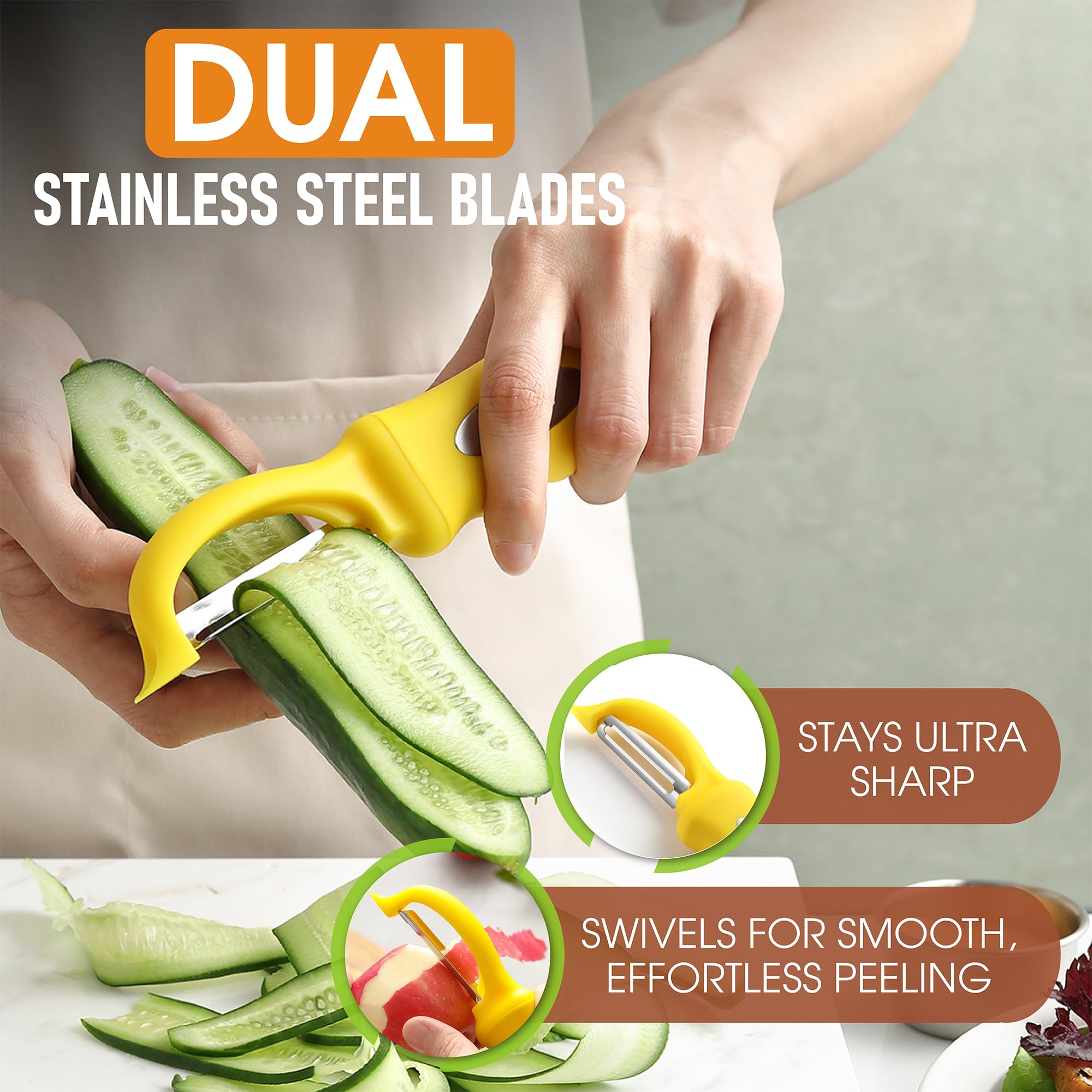 Spring Chef Premium Swivel Vegetable Peeler, Soft Grip Handle and Ultra Sharp Stainless Steel Blades - Perfect Kitchen Peeler For Veggie, Fruit, Potato, Carrot, Apple - Black